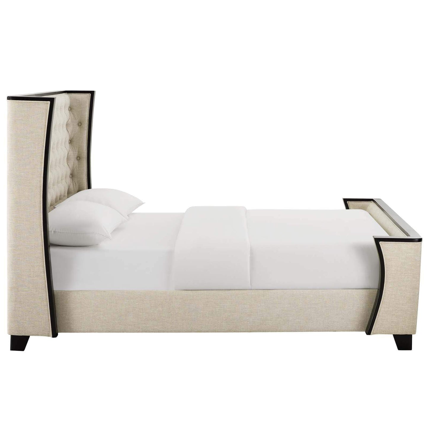 Modway Galia Queen Upholstered Linen Fabric Platform Bed Beige