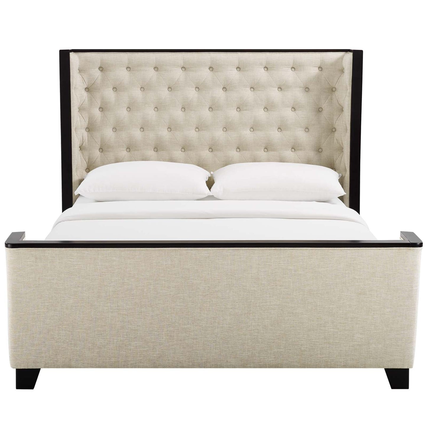 Modway Galia Queen Upholstered Linen Fabric Platform Bed Beige
