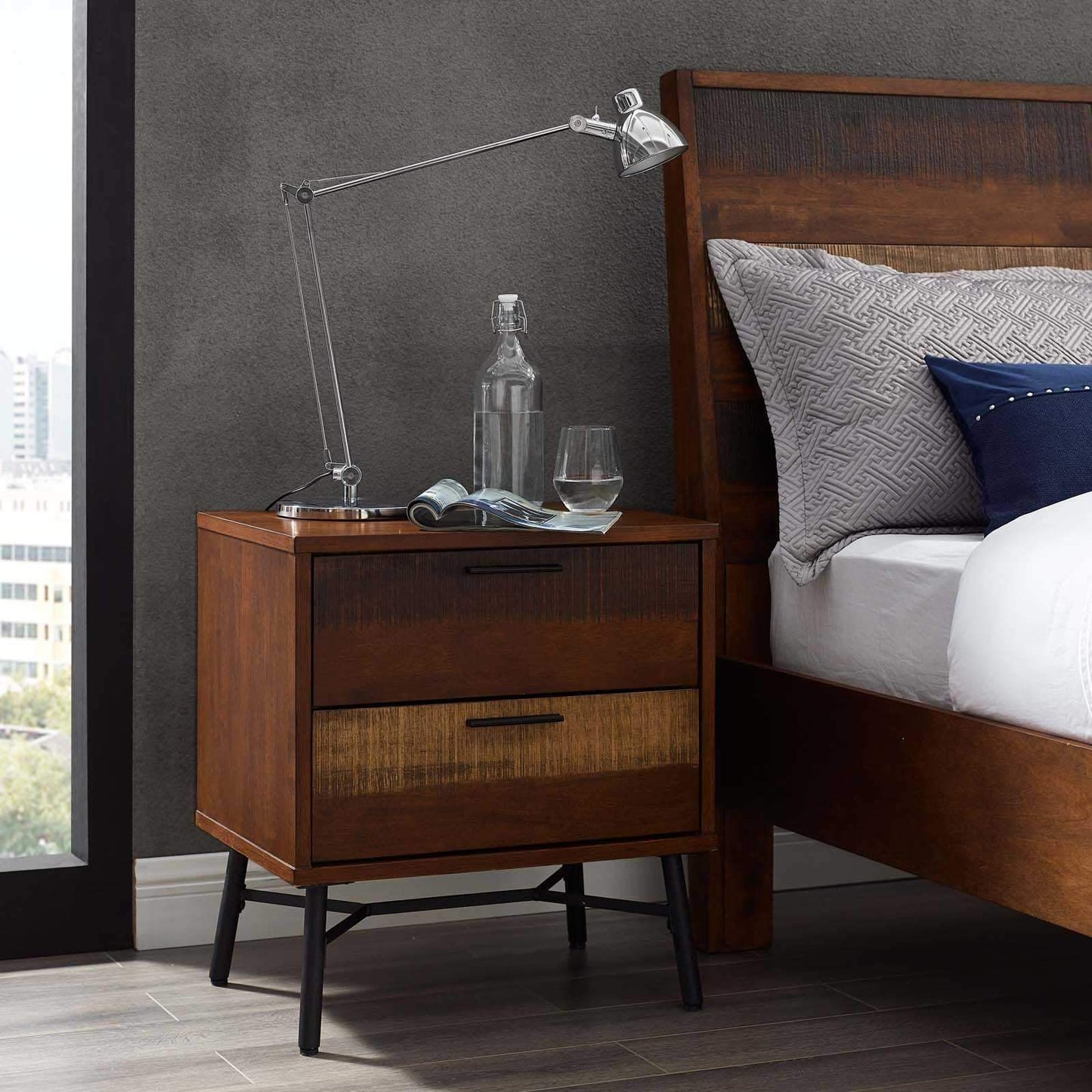 Modway Arwen Rustic Wood Nightstand Walnut
