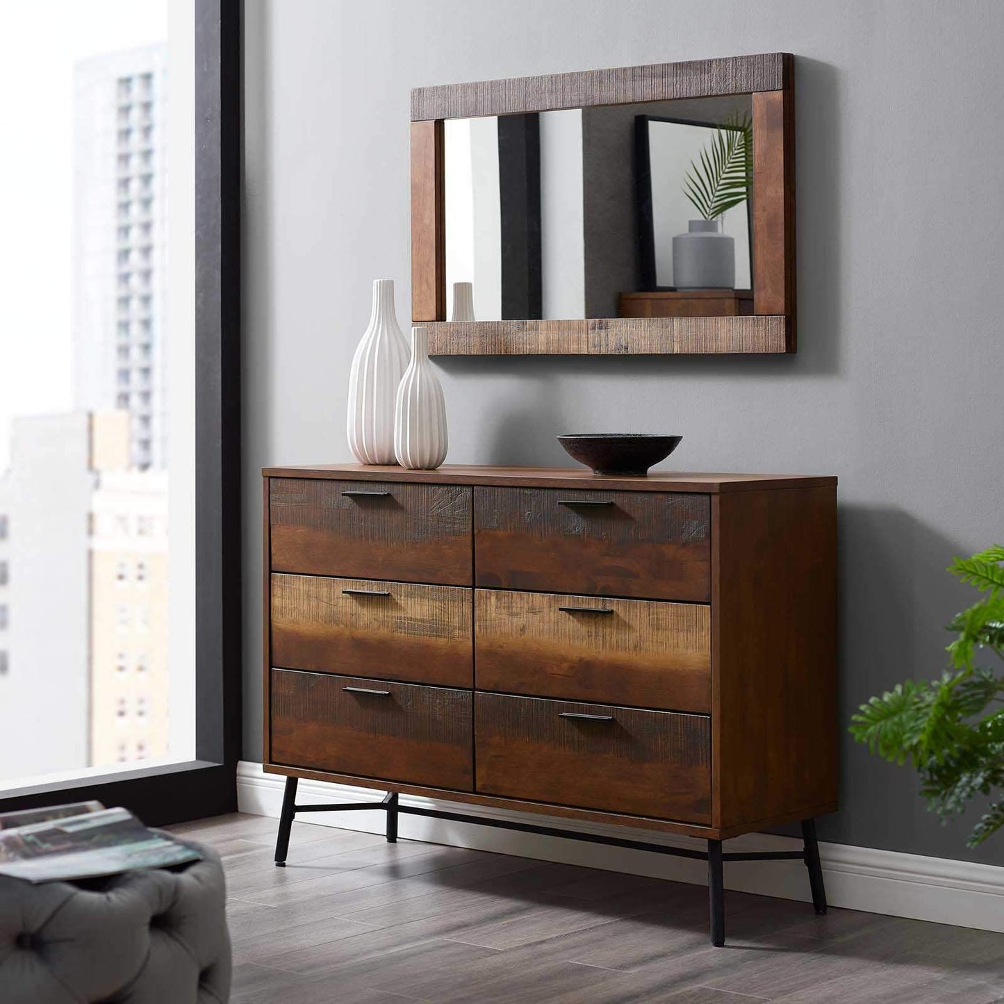 Modway Arwen Rustic Wood Frame Mirror Walnut