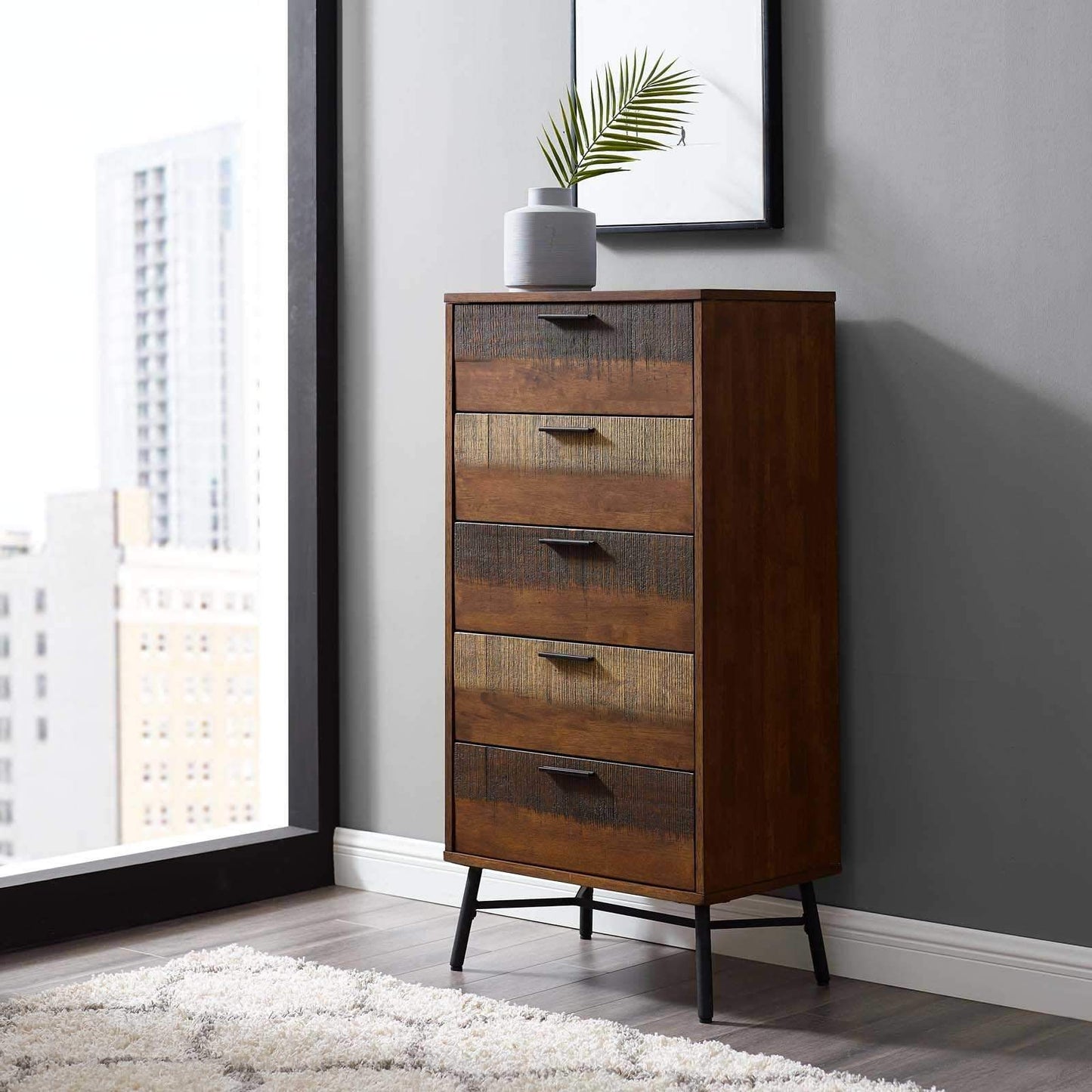 Modway Arwen Rustic Wood Chest Walnut