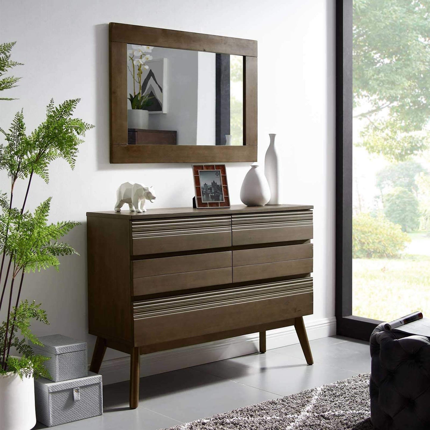 Modway Everly Wood Frame Mirror Walnut