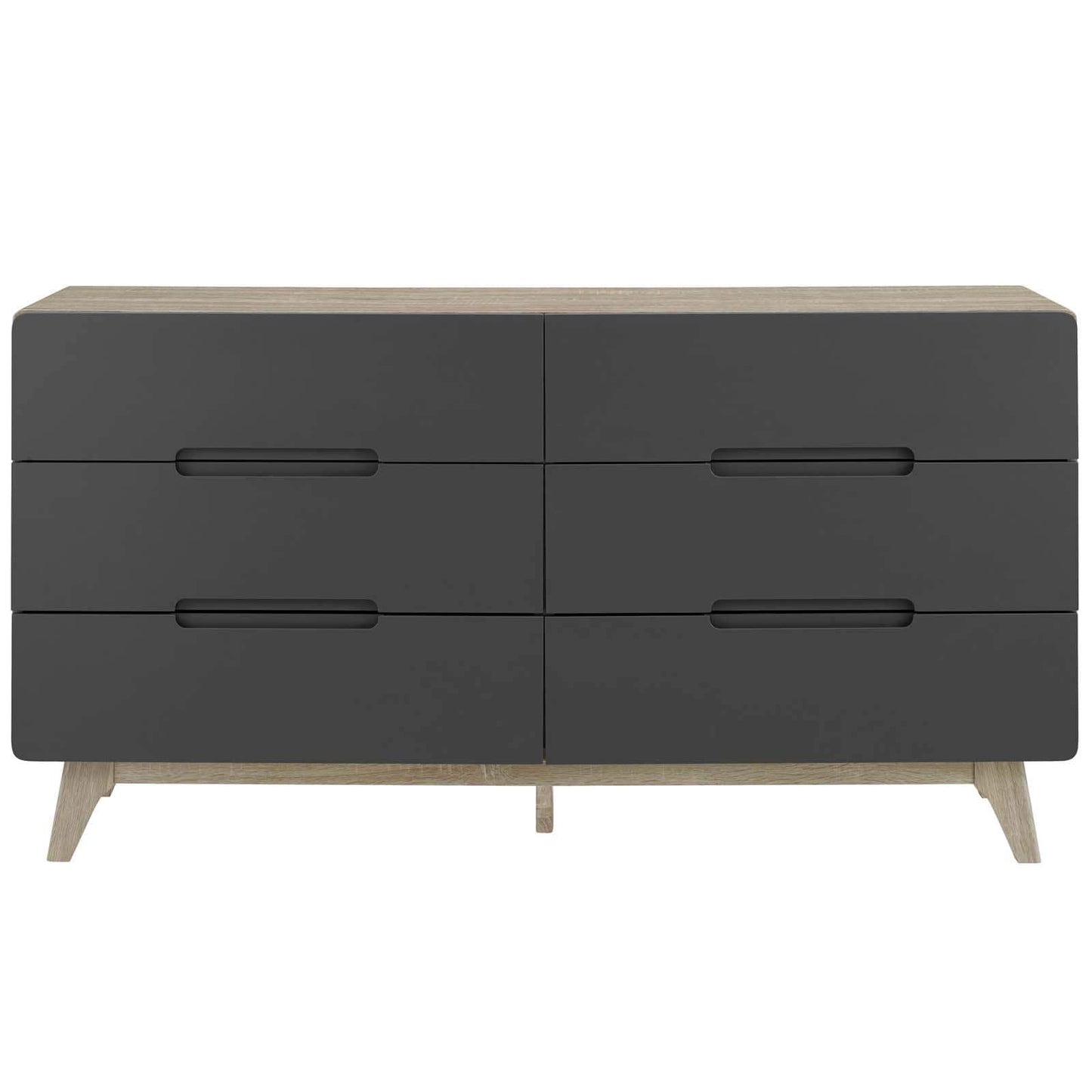 Modway Origin Six-Drawer Wood Dresser or Display Stand Natural Gray
