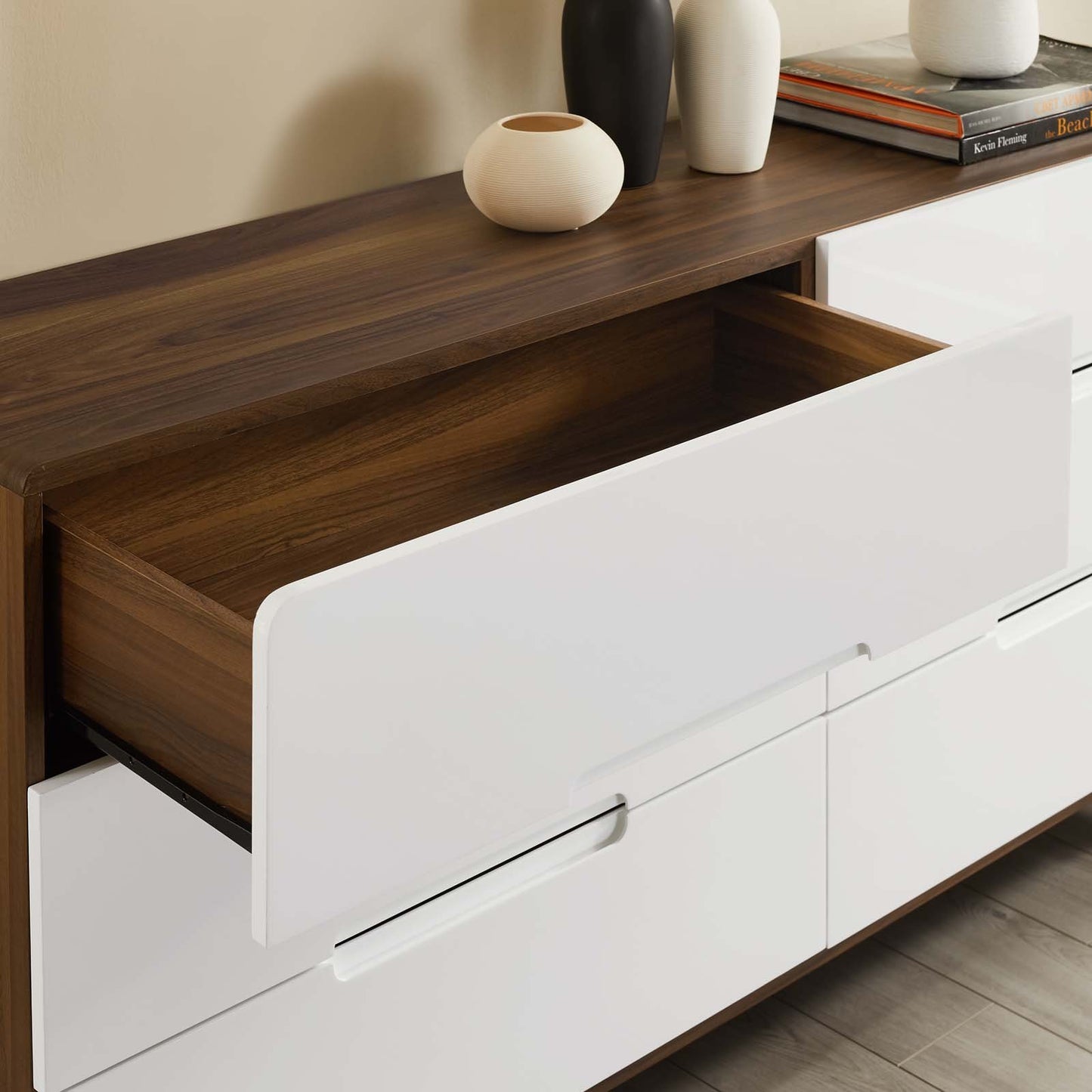 Modway Origin Six-Drawer Wood Dresser or Display Stand Natural Gray