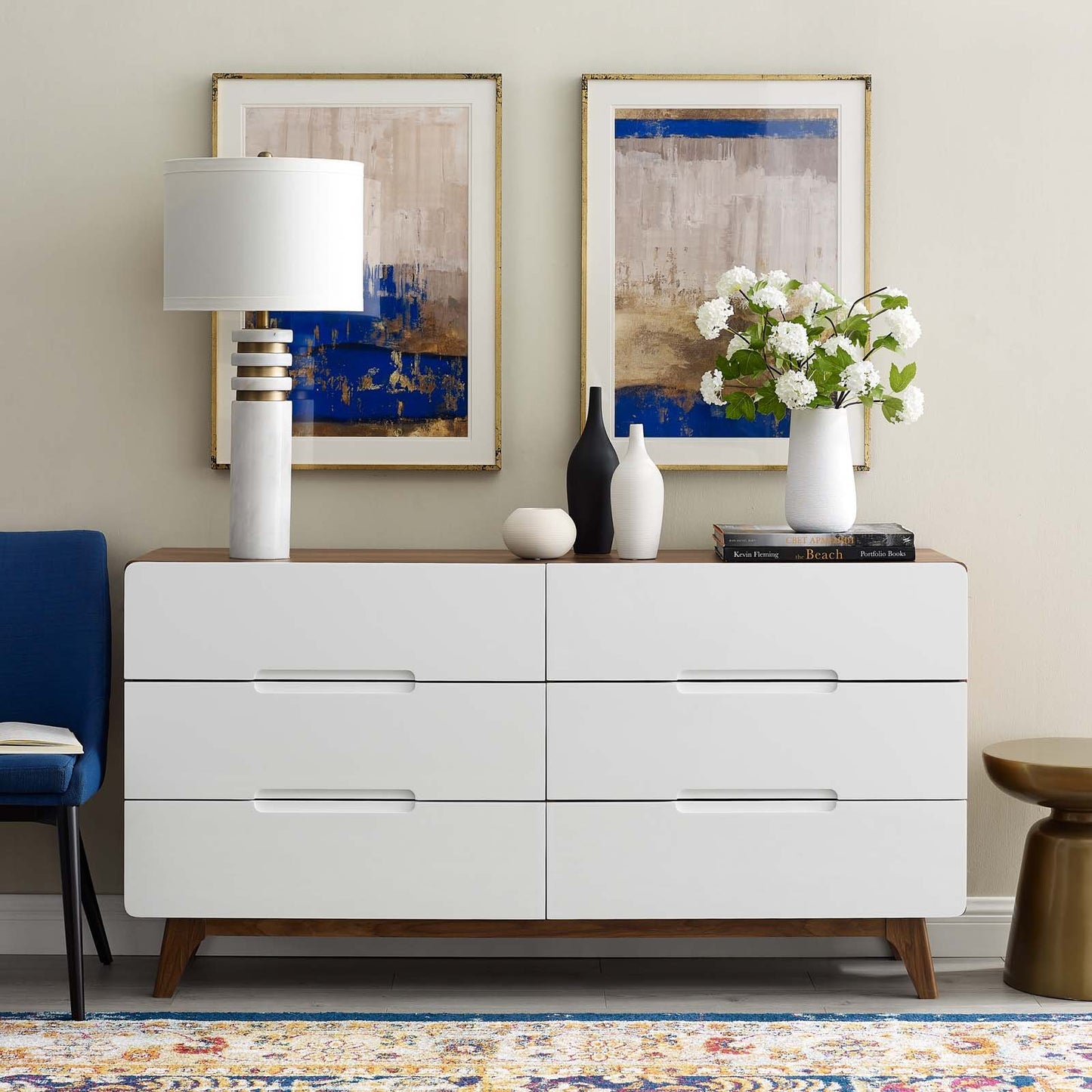 Modway Origin Six-Drawer Wood Dresser or Display Stand Natural Gray