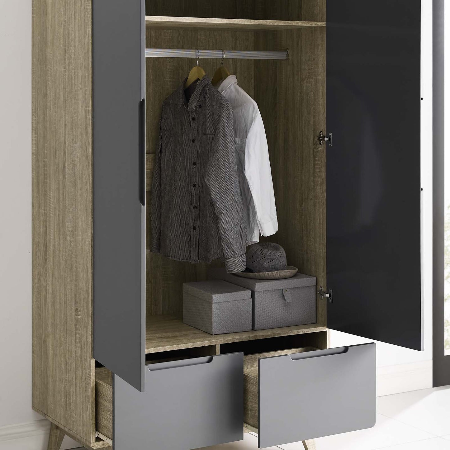 Modway Origin Wood Wardrobe Cabinet Natural Gray