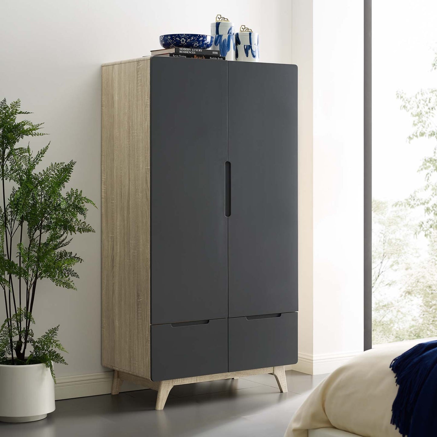 Modway Origin Wood Wardrobe Cabinet Natural Gray