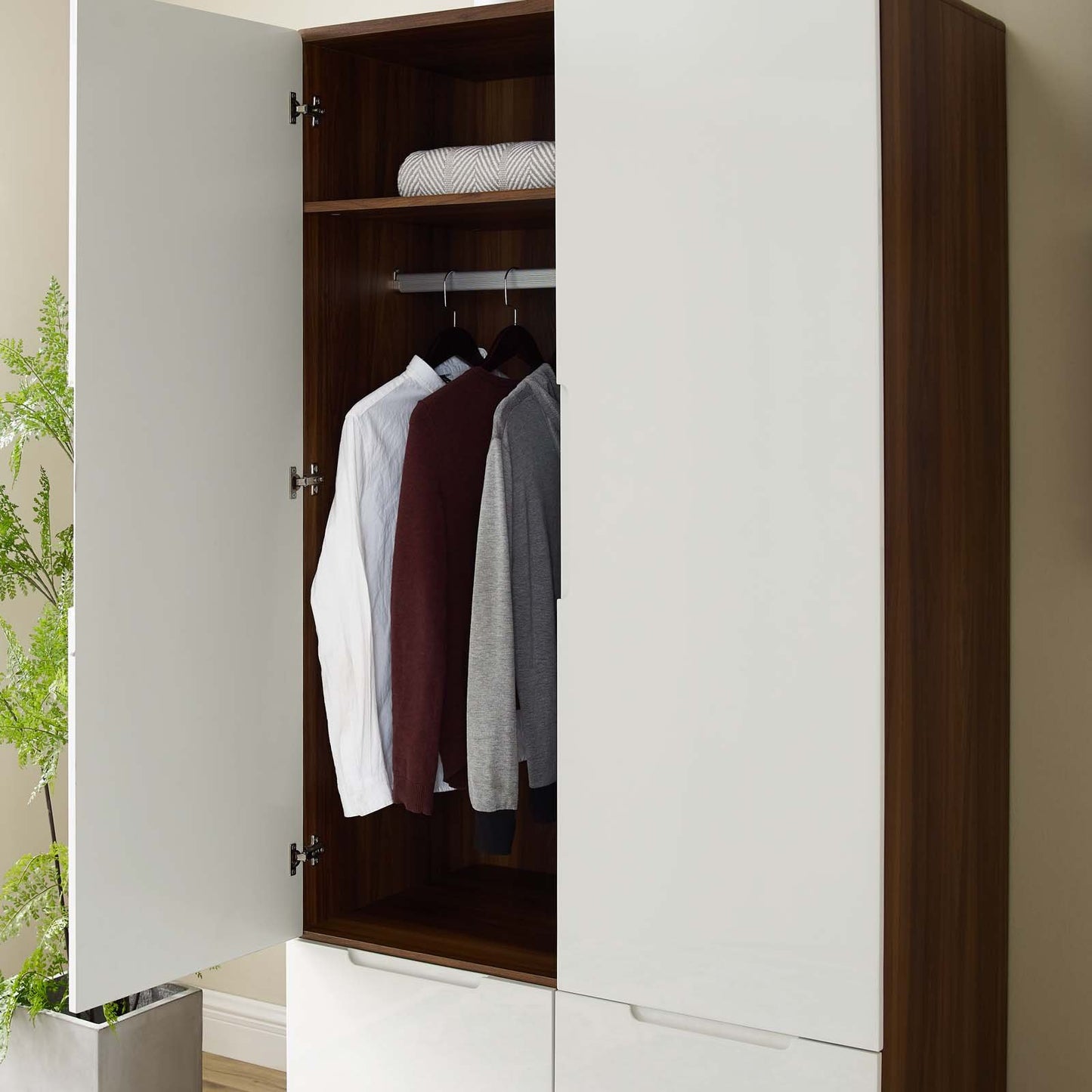 Modway Origin Wood Wardrobe Cabinet Natural Gray