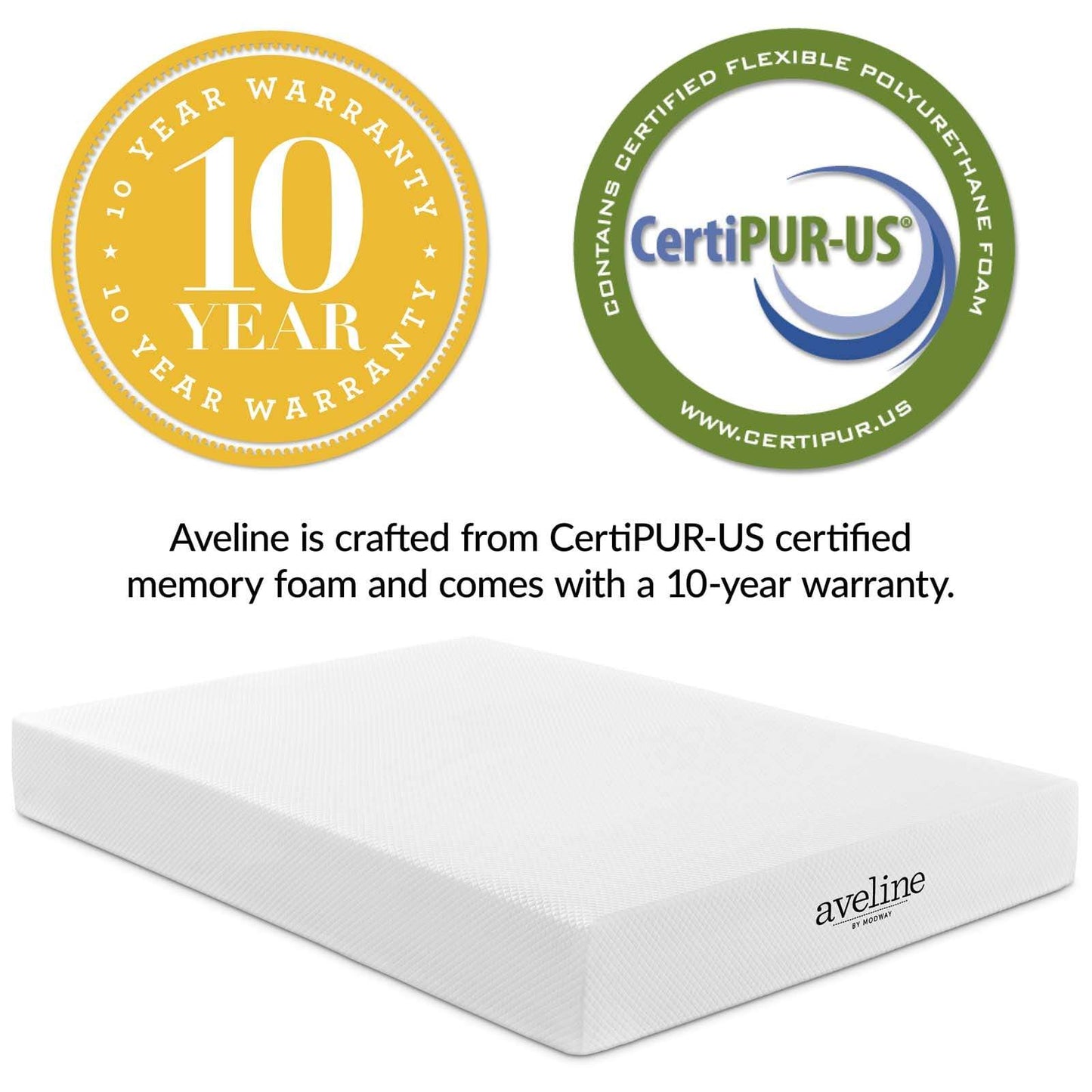 Modway Aveline 10" California King Gel Memory Foam Mattress White
