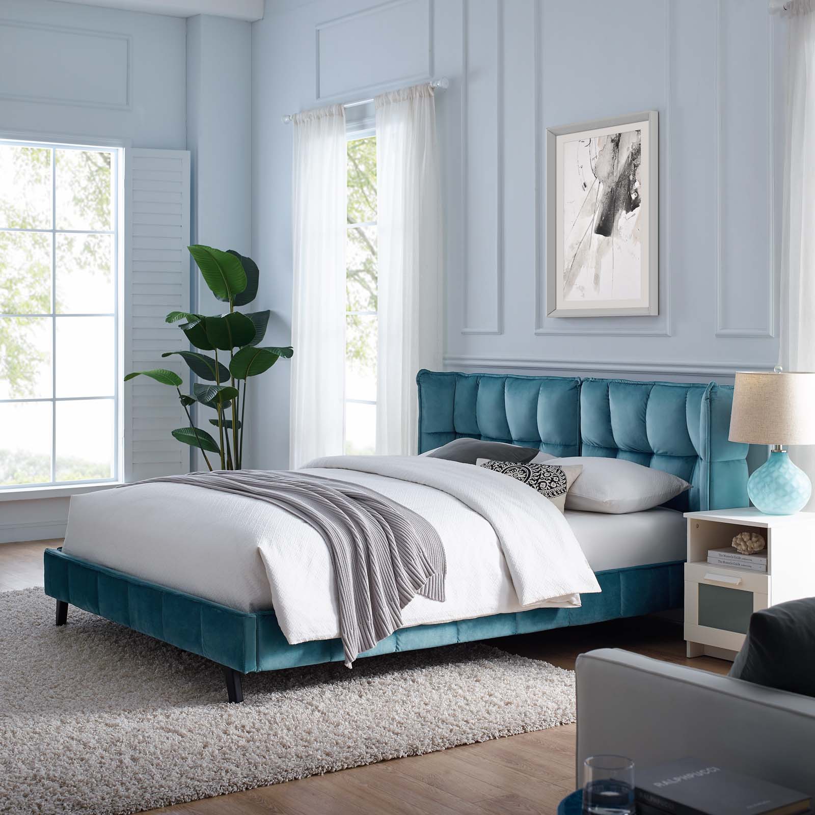 Modway Makenna Queen Upholstered Velvet Platform Bed | Beds | Modishstore-7