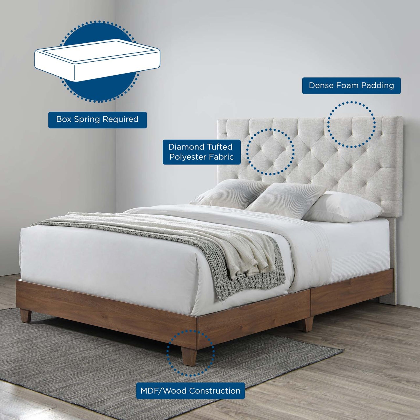 Modway Rhiannon Diamond Tufted Upholstered Fabric Queen Bed | Beds | Modishstore-5