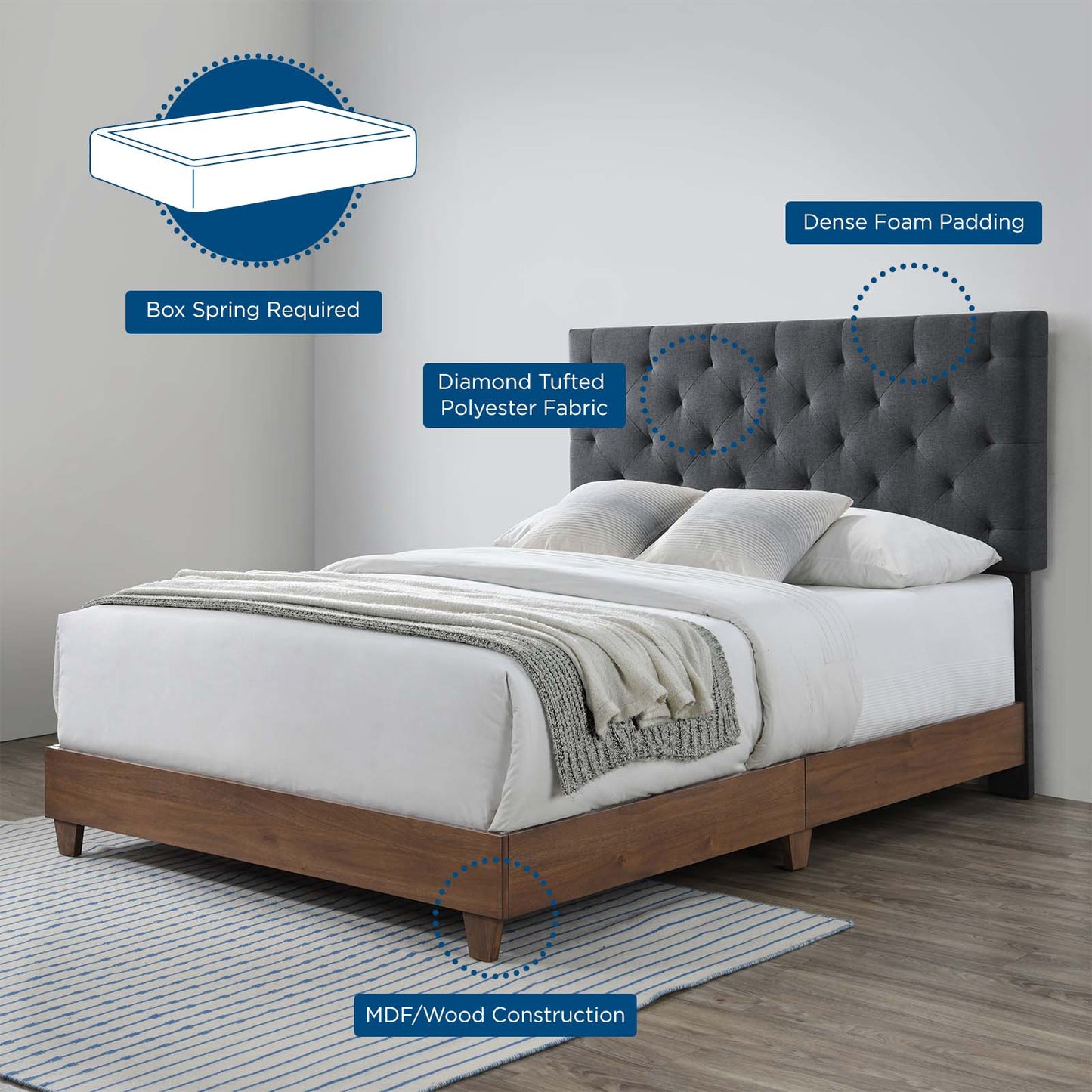 Modway Rhiannon Diamond Tufted Upholstered Fabric Queen Bed | Beds | Modishstore-10