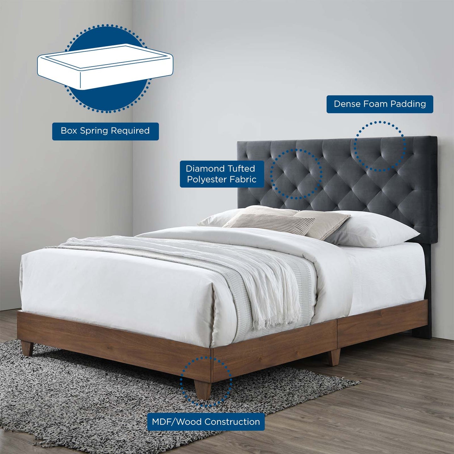 Modway Rhiannon Diamond Tufted Upholstered Performance Velvet Queen Bed | Beds | Modishstore-5