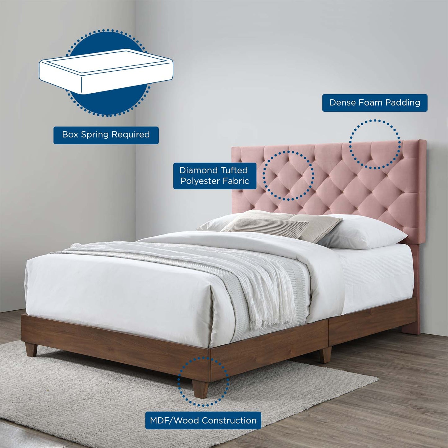 Modway Rhiannon Diamond Tufted Upholstered Performance Velvet Queen Bed | Beds | Modishstore-10