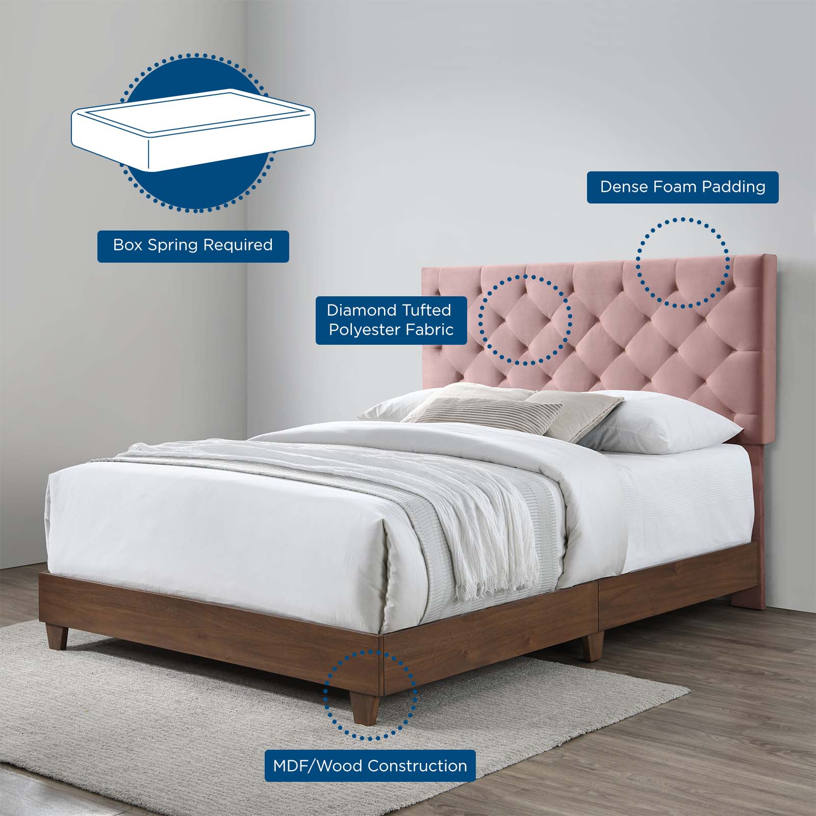 Modway Rhiannon Diamond Tufted Upholstered Performance Velvet Queen Bed | Beds | Modishstore-10