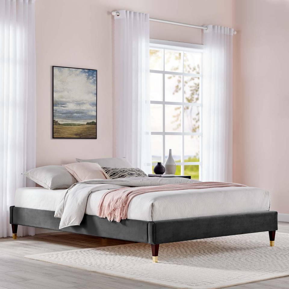 Modway Harlow Twin Performance Velvet Platform Bed Frame | Beds