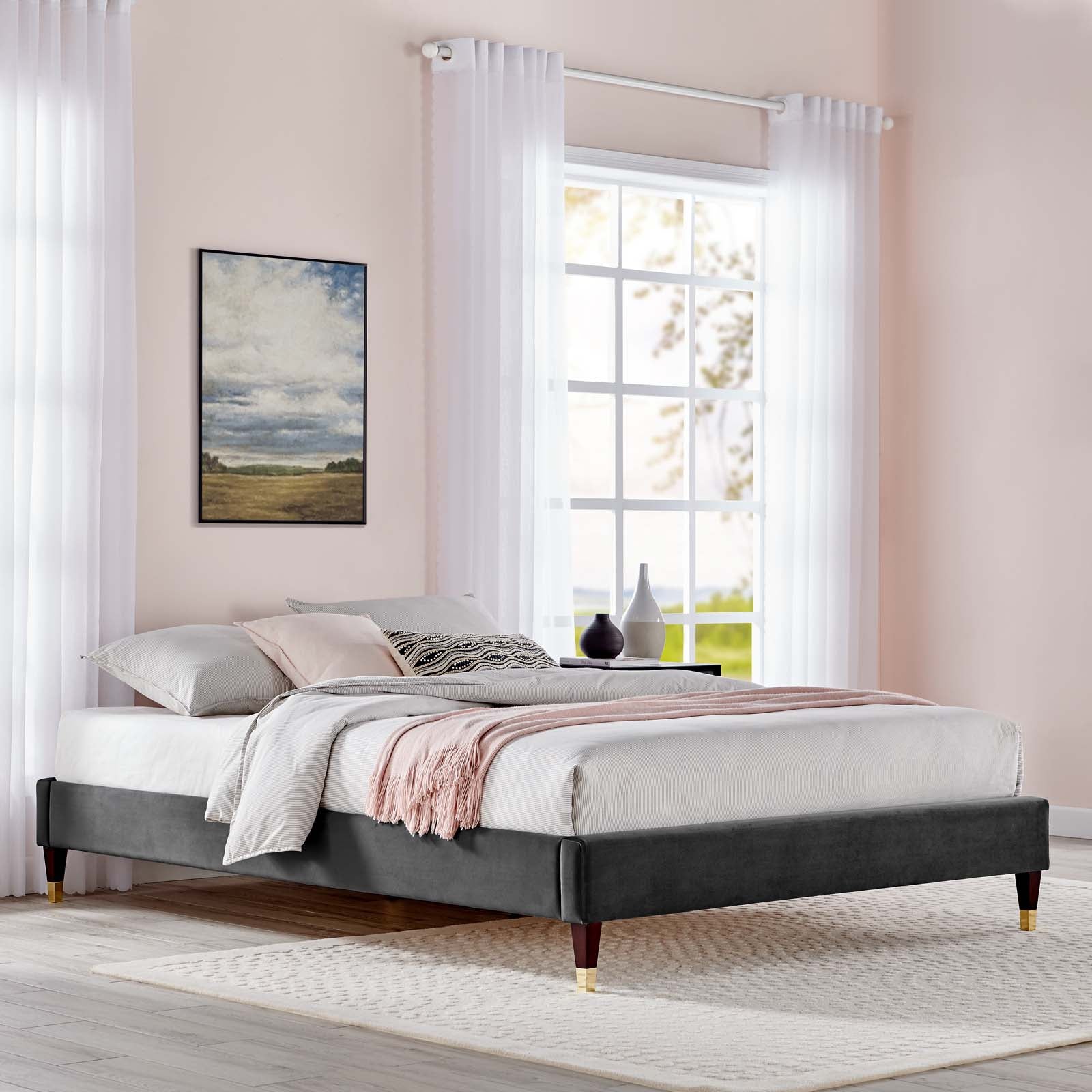 Modway Harlow Queen Performance Velvet Platform Bed Frame | 