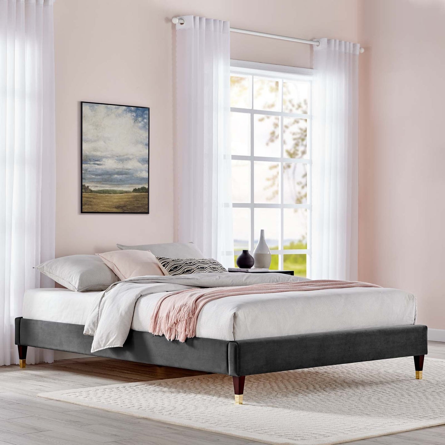 Modway Harlow King Performance Velvet Platform Bed Frame | 