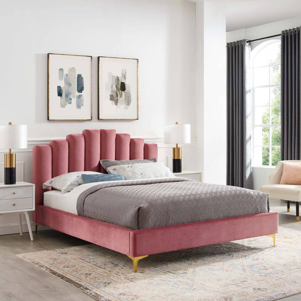Modway Olivia Queen Performance Velvet Platform Bed | Beds | Modishstore