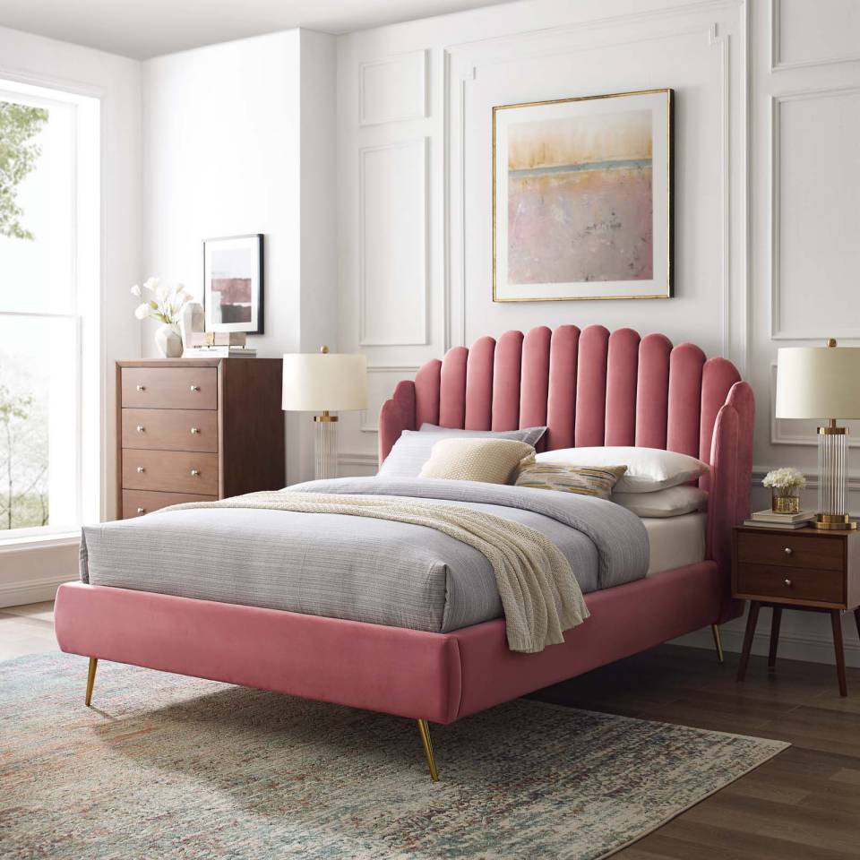 Modway Lana Queen Performance Velvet Wingback Platform Bed | Beds | Modishstore