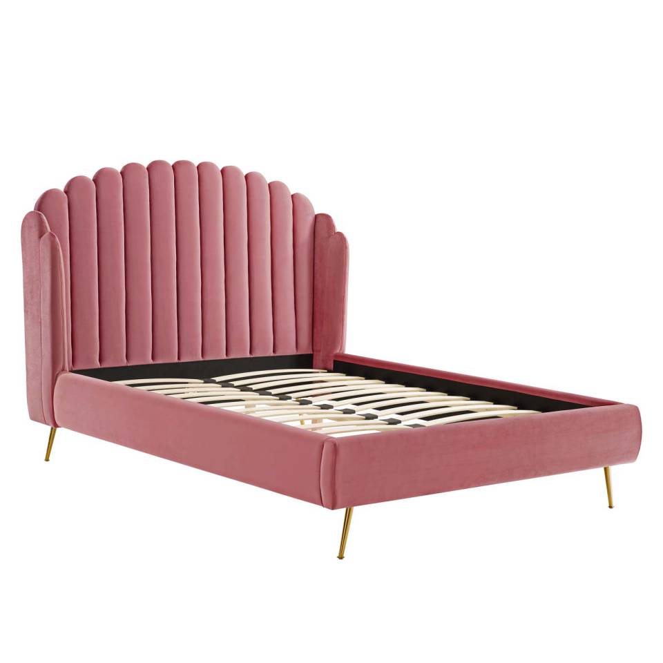 Modway Lana Queen Performance Velvet Wingback Platform Bed | Beds | Modishstore-3