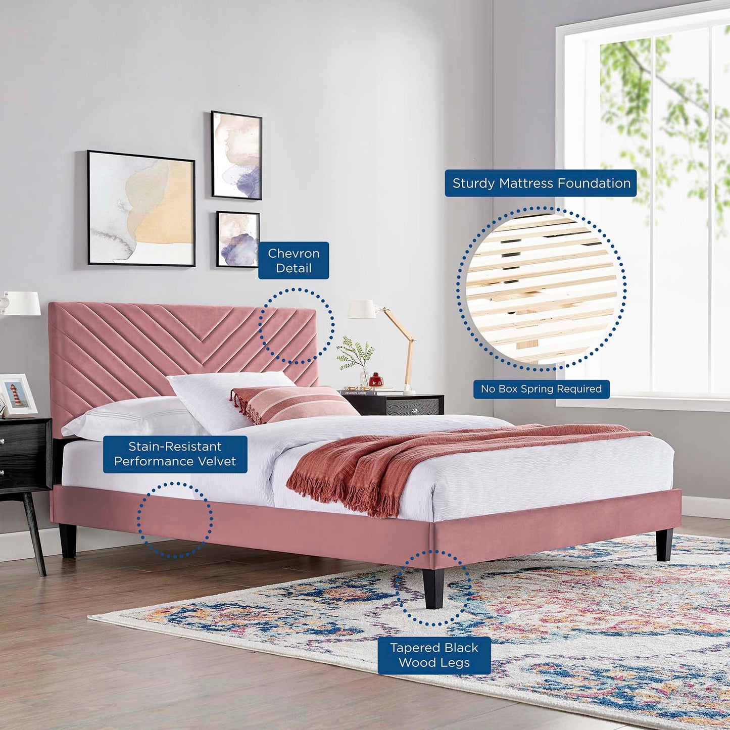 Roxanne Performance Velvet Queen Platform Bed By Modway - MOD-6285-CHA | Beds |  Modishstore - 16