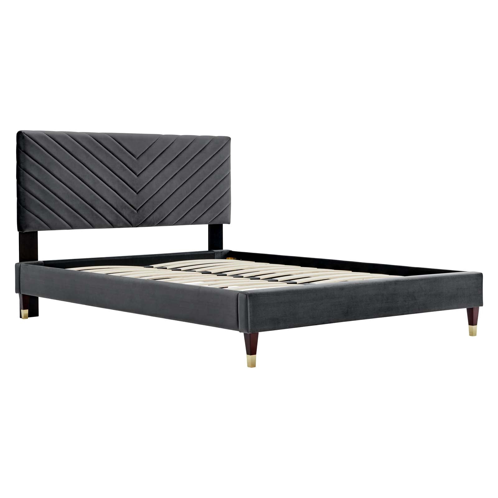 Roxanne Performance Velvet Queen Platform Bed By Modway - MOD-6286-CHA | Beds |  Modishstore - 3