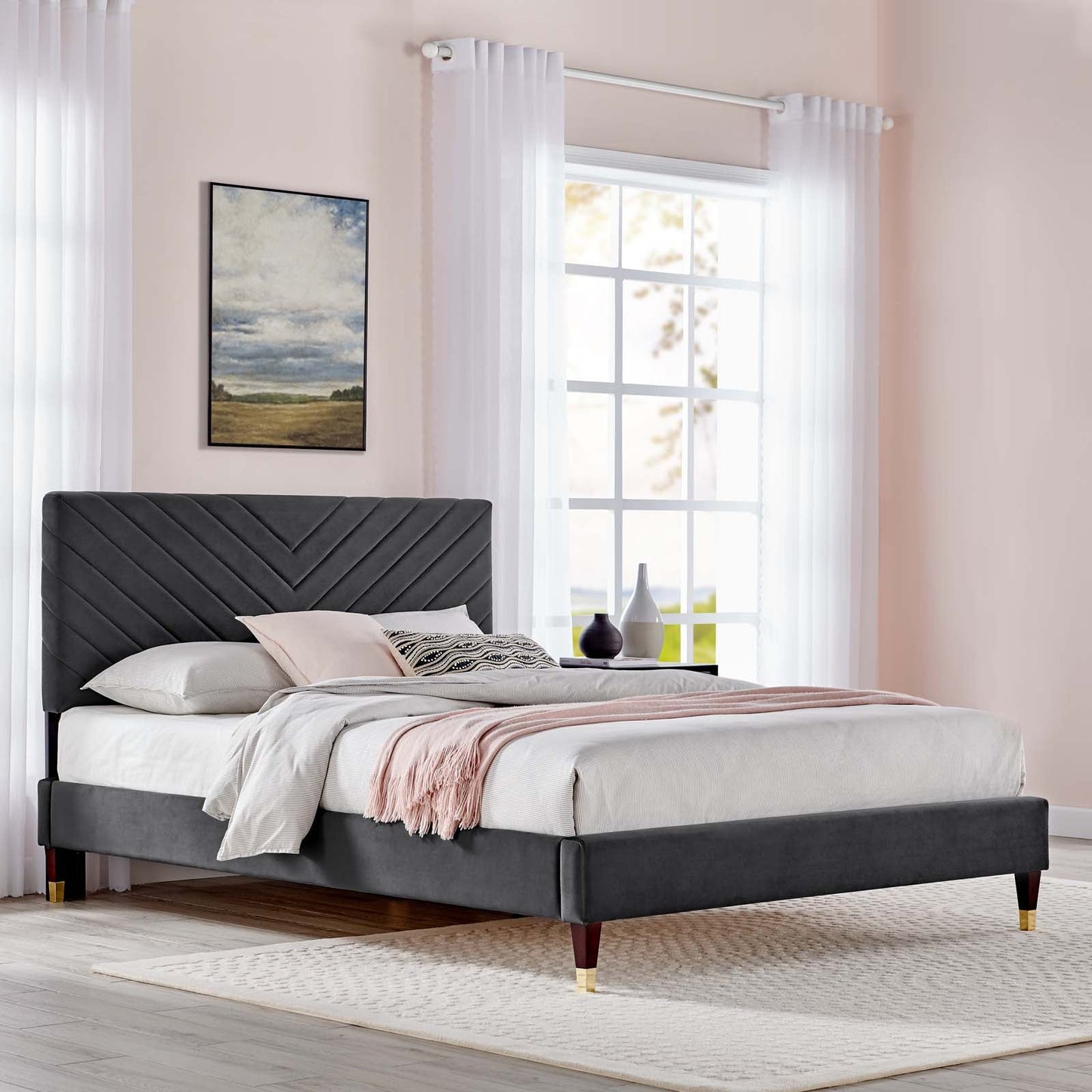 Roxanne Performance Velvet Queen Platform Bed By Modway - MOD-6286-CHA | Beds |  Modishstore