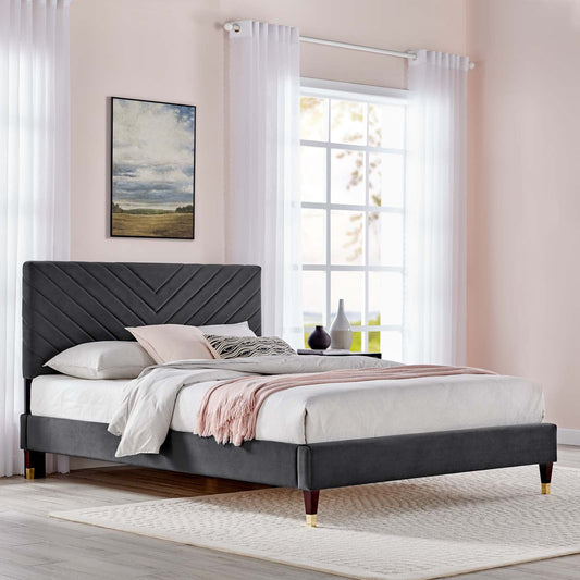Roxanne Performance Velvet Queen Platform Bed By Modway - MOD-6286-CHA | Beds |  Modishstore
