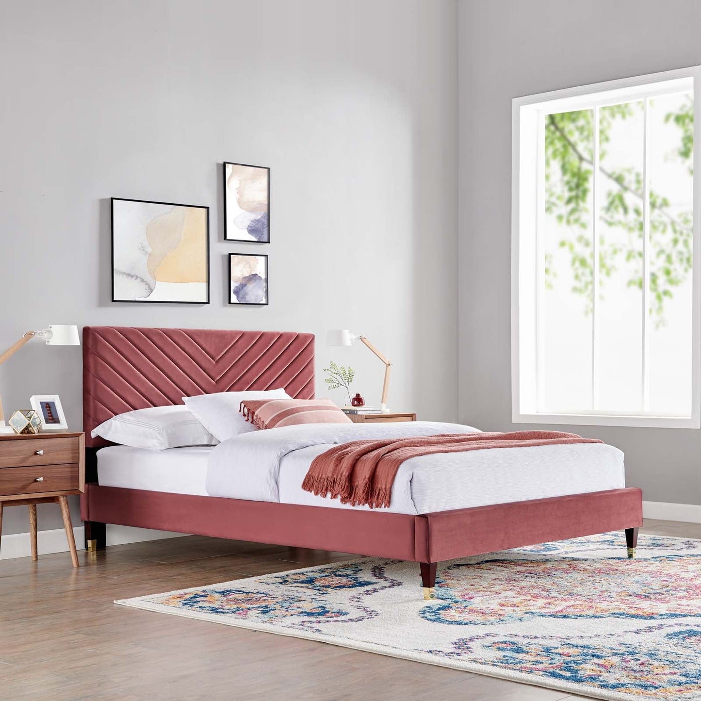 Roxanne Performance Velvet Queen Platform Bed By Modway - MOD-6286-CHA | Beds |  Modishstore - 10