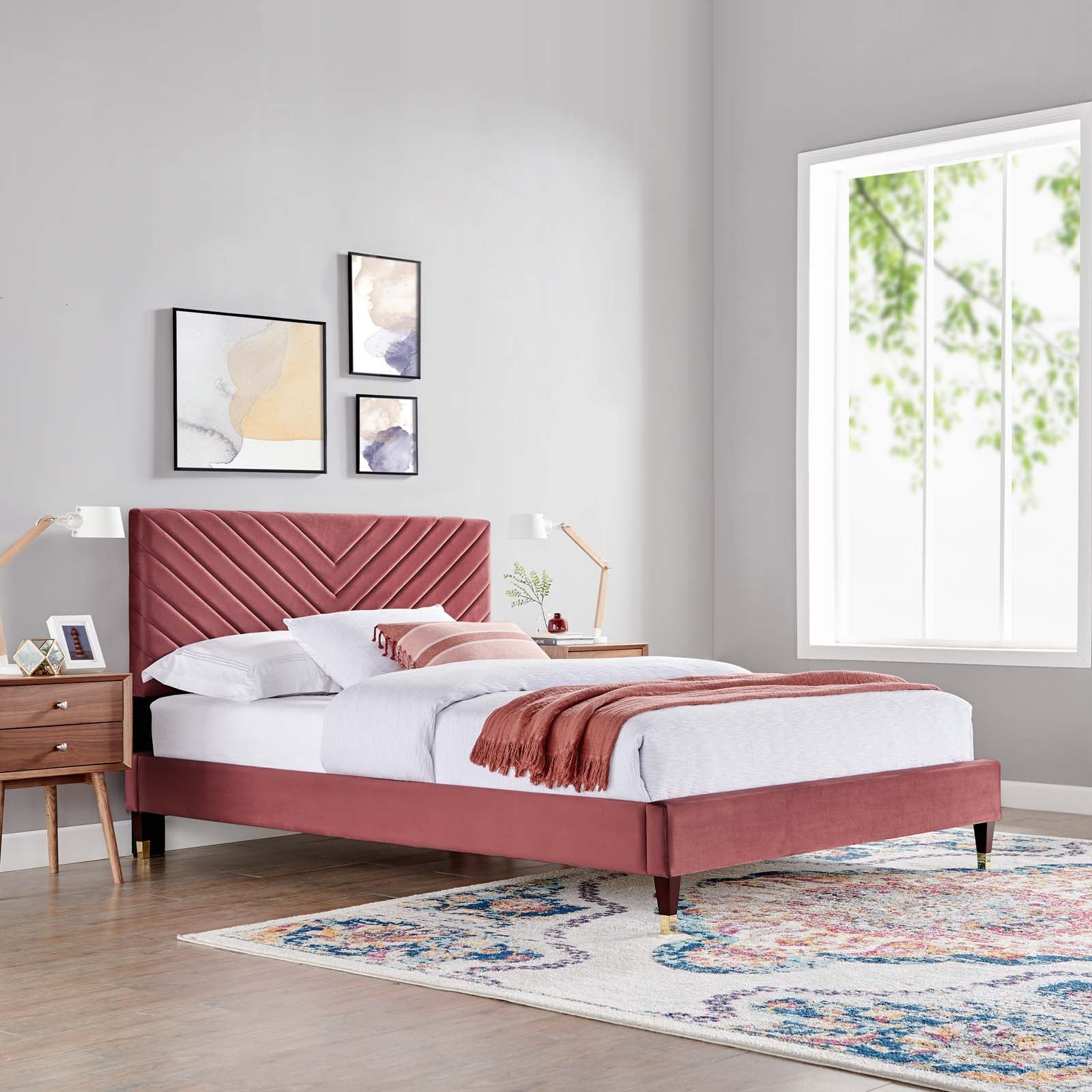 Roxanne Performance Velvet Queen Platform Bed By Modway - MOD-6286-CHA | Beds |  Modishstore - 10