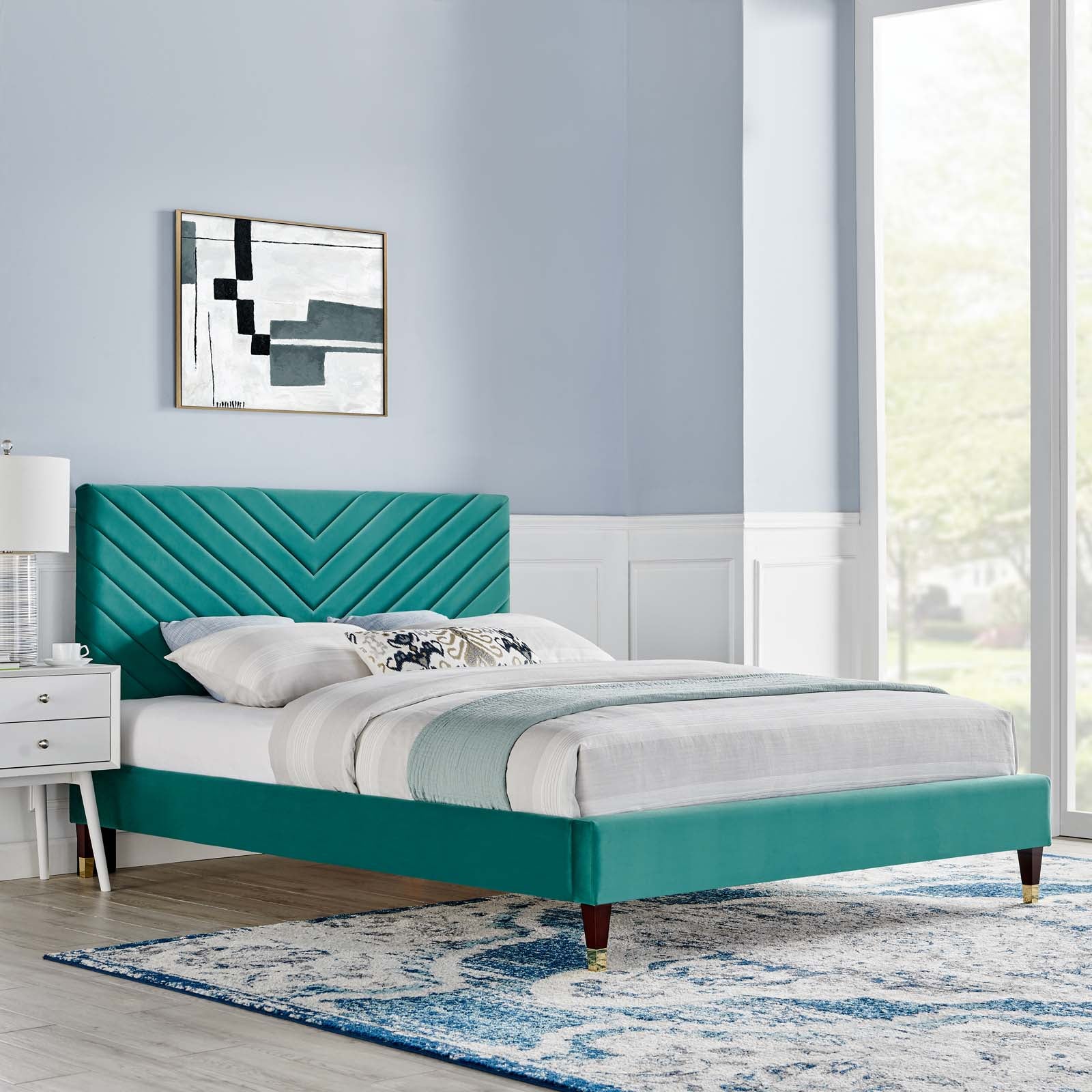 Roxanne Performance Velvet Queen Platform Bed By Modway - MOD-6286-CHA | Beds |  Modishstore - 21