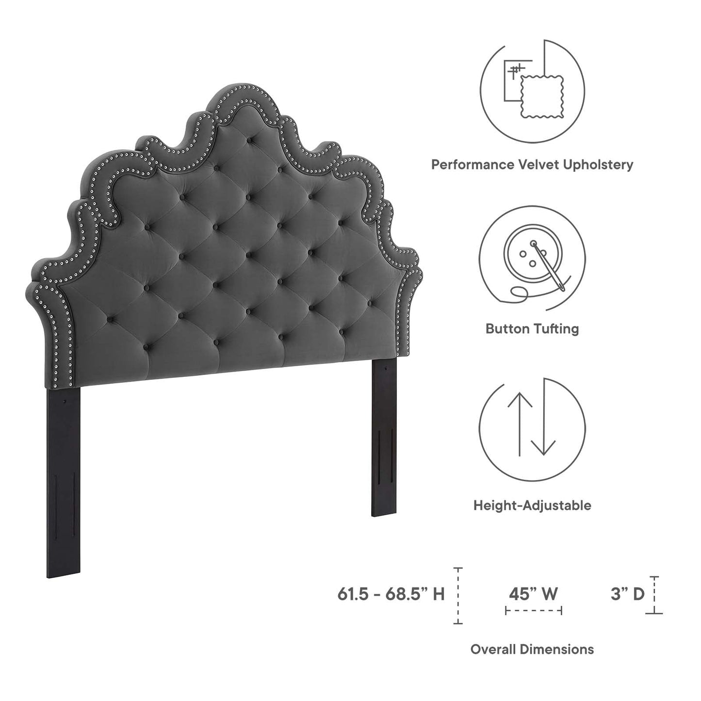 Arabella Button-Tufted Performance Velvet Twin Headboard By Modway | Headboards - 5