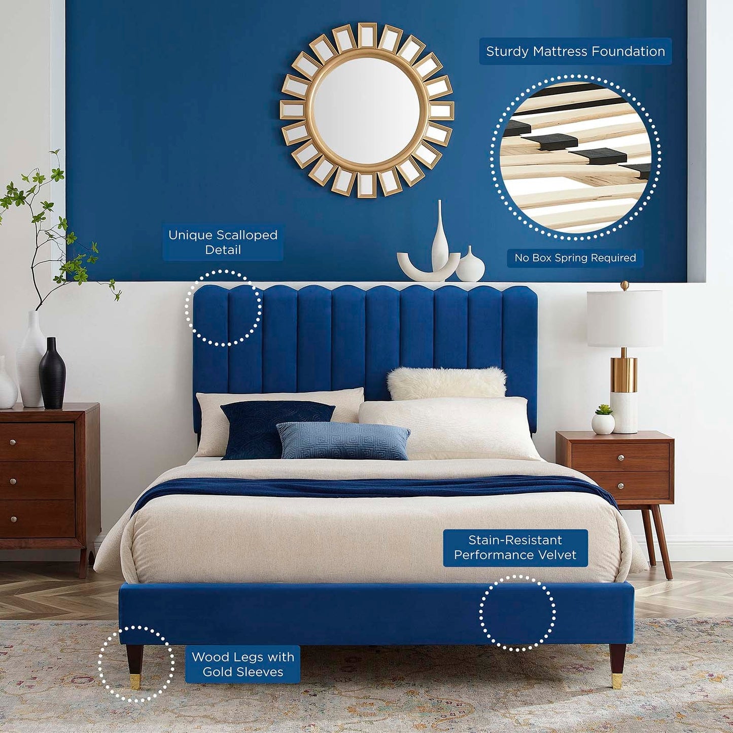 Reagan Queen Performance Velvet Platform Bed By Modway - MOD-6587 | Beds | Modishstore - 73