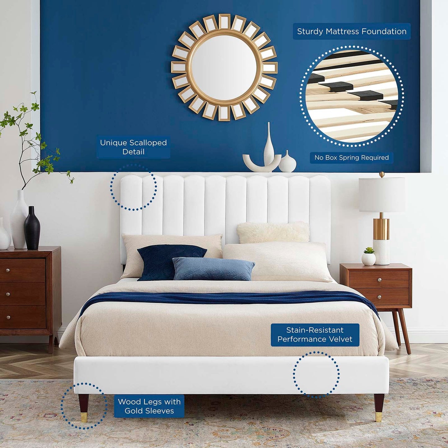 Reagan Queen Performance Velvet Platform Bed By Modway - MOD-6587 | Beds | Modishstore - 121
