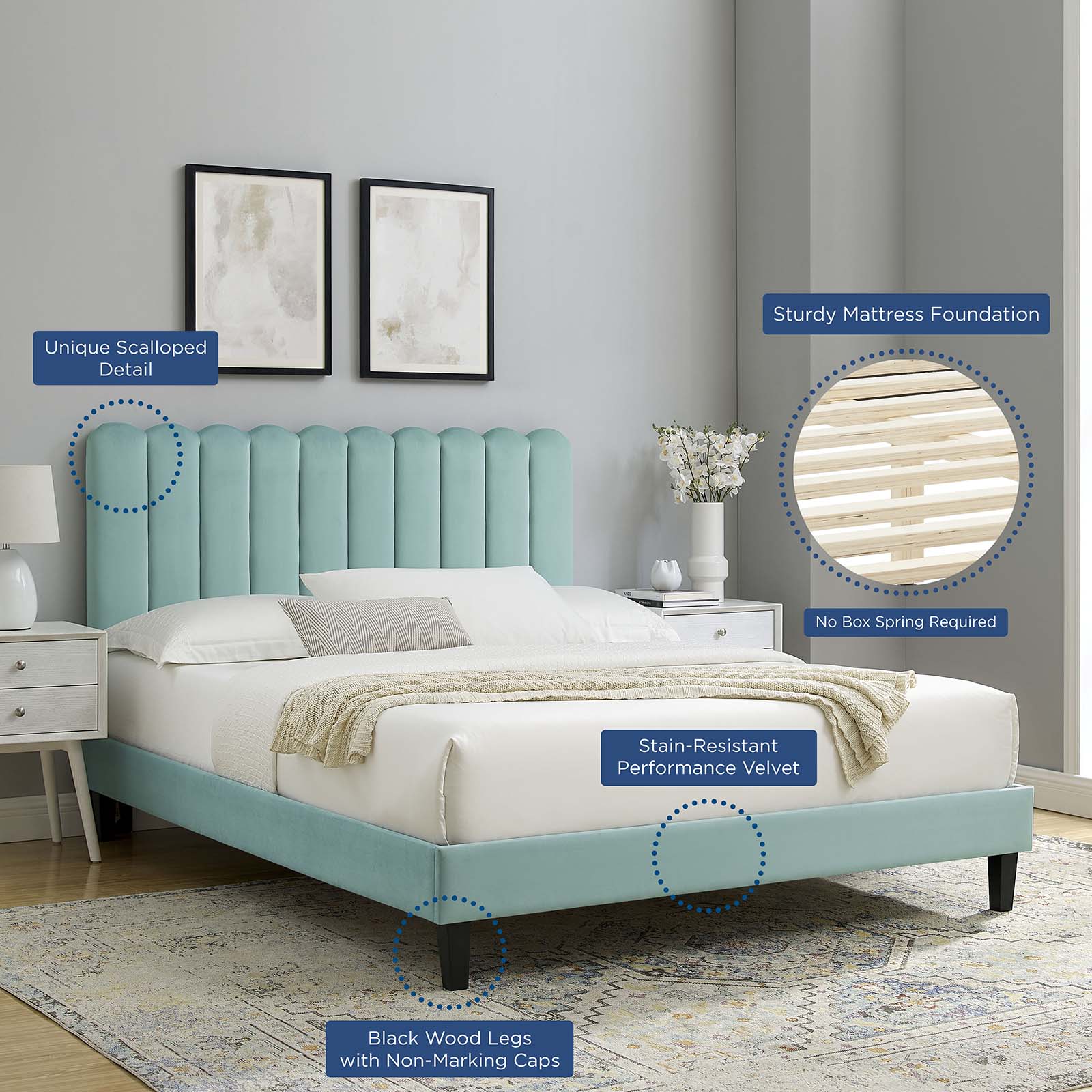 Reagan Queen Performance Velvet Platform Bed By Modway - MOD-6588 | Beds | Modishstore - 57