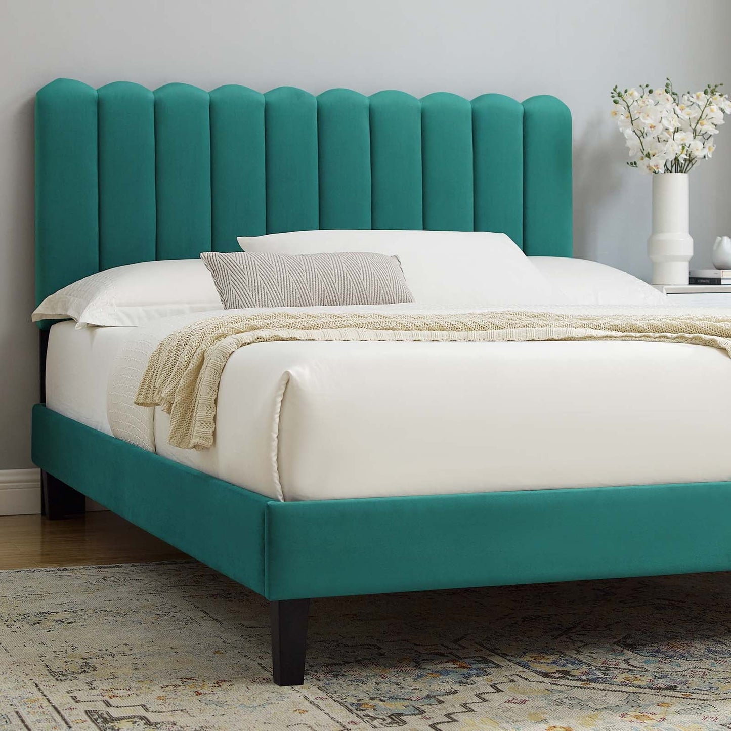 Reagan Queen Performance Velvet Platform Bed By Modway - MOD-6588 | Beds | Modishstore - 104