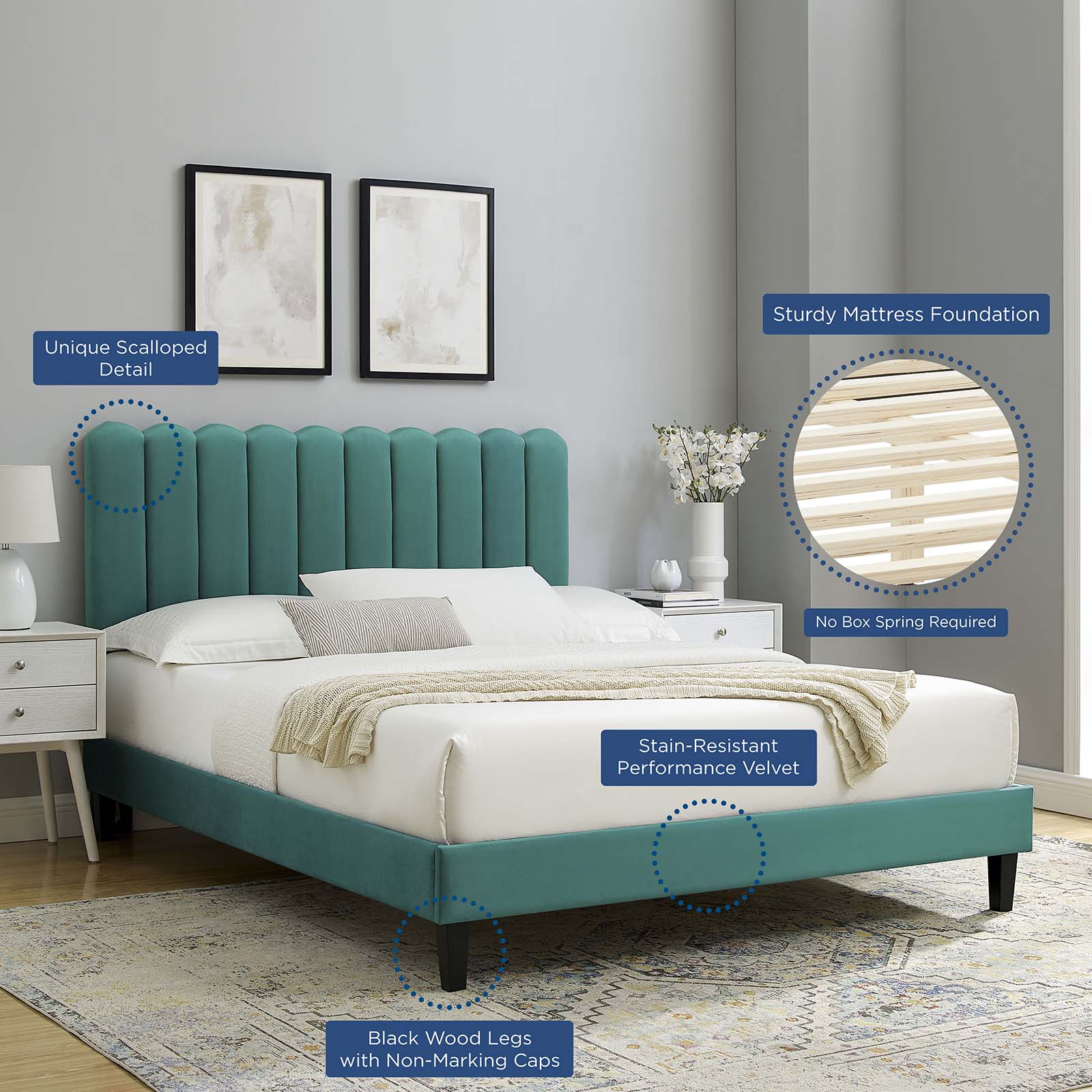 Reagan Queen Performance Velvet Platform Bed By Modway - MOD-6588 | Beds | Modishstore - 105