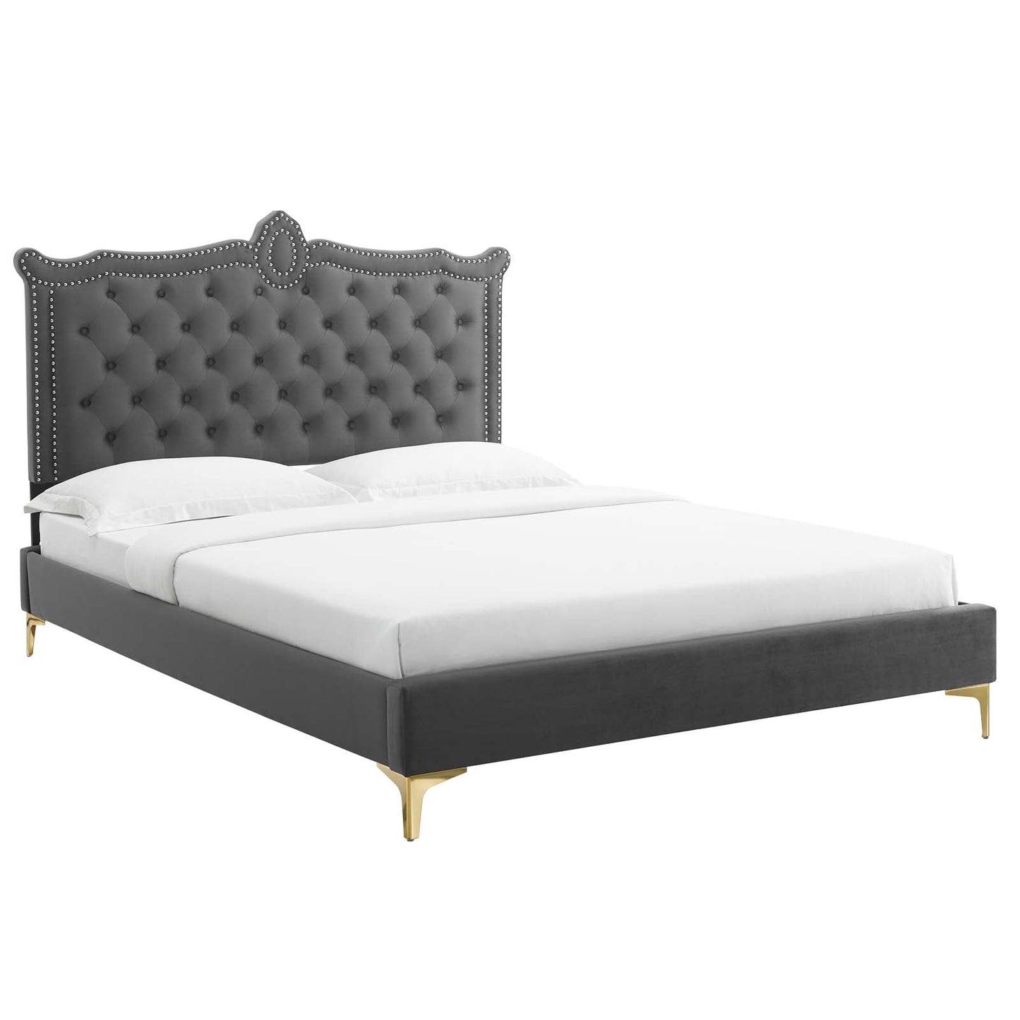 Clara Performance Velvet Queen Platform Bed By Modway - MOD-6592-CHA | Beds |  Modishstore - 2