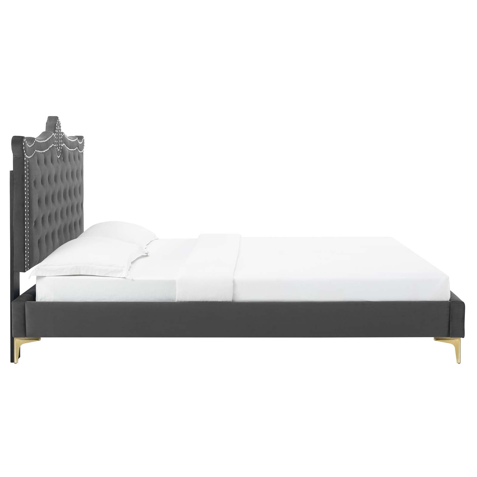 Clara Performance Velvet Queen Platform Bed By Modway - MOD-6592-CHA | Beds |  Modishstore - 5