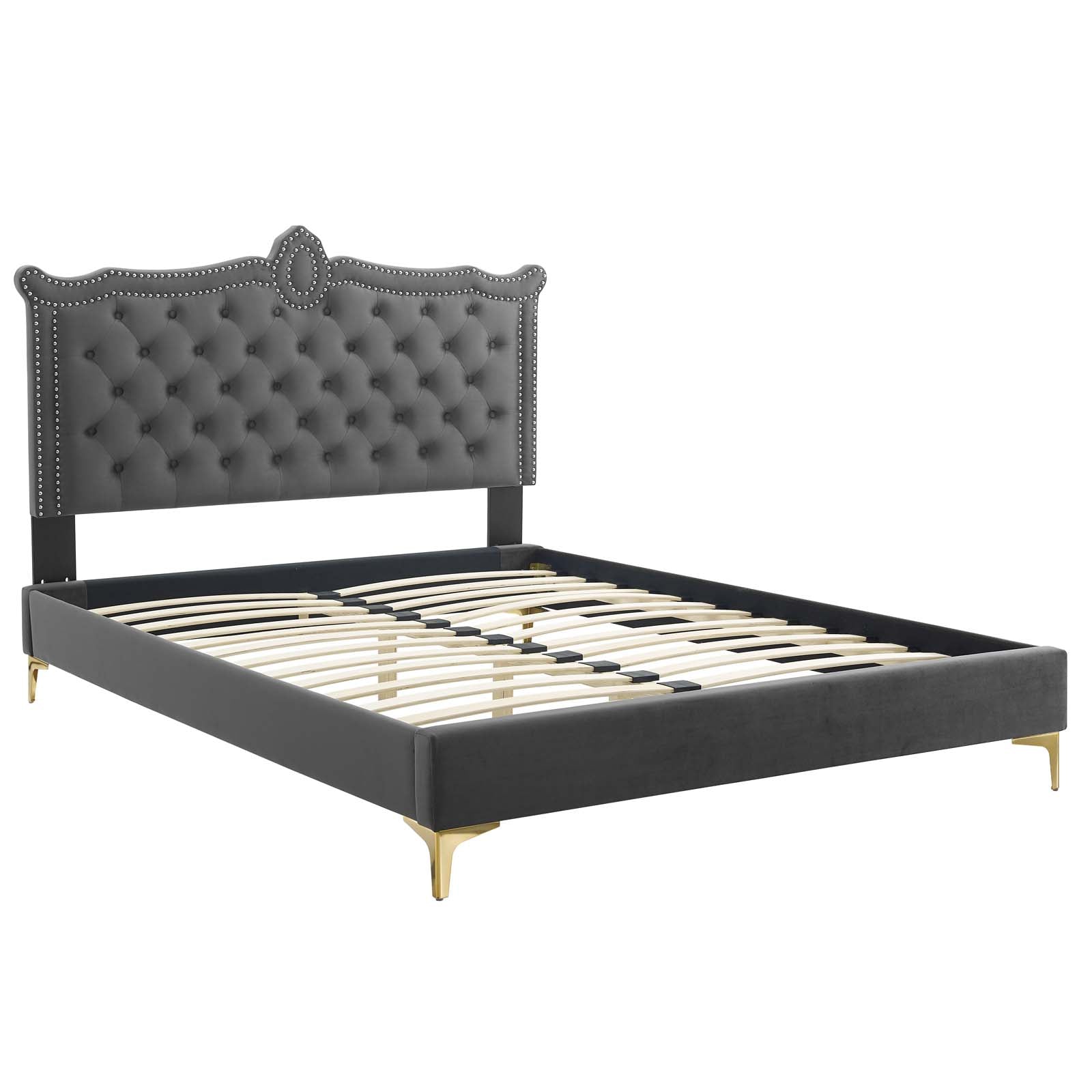 Clara Performance Velvet Queen Platform Bed By Modway - MOD-6592-CHA | Beds |  Modishstore - 6