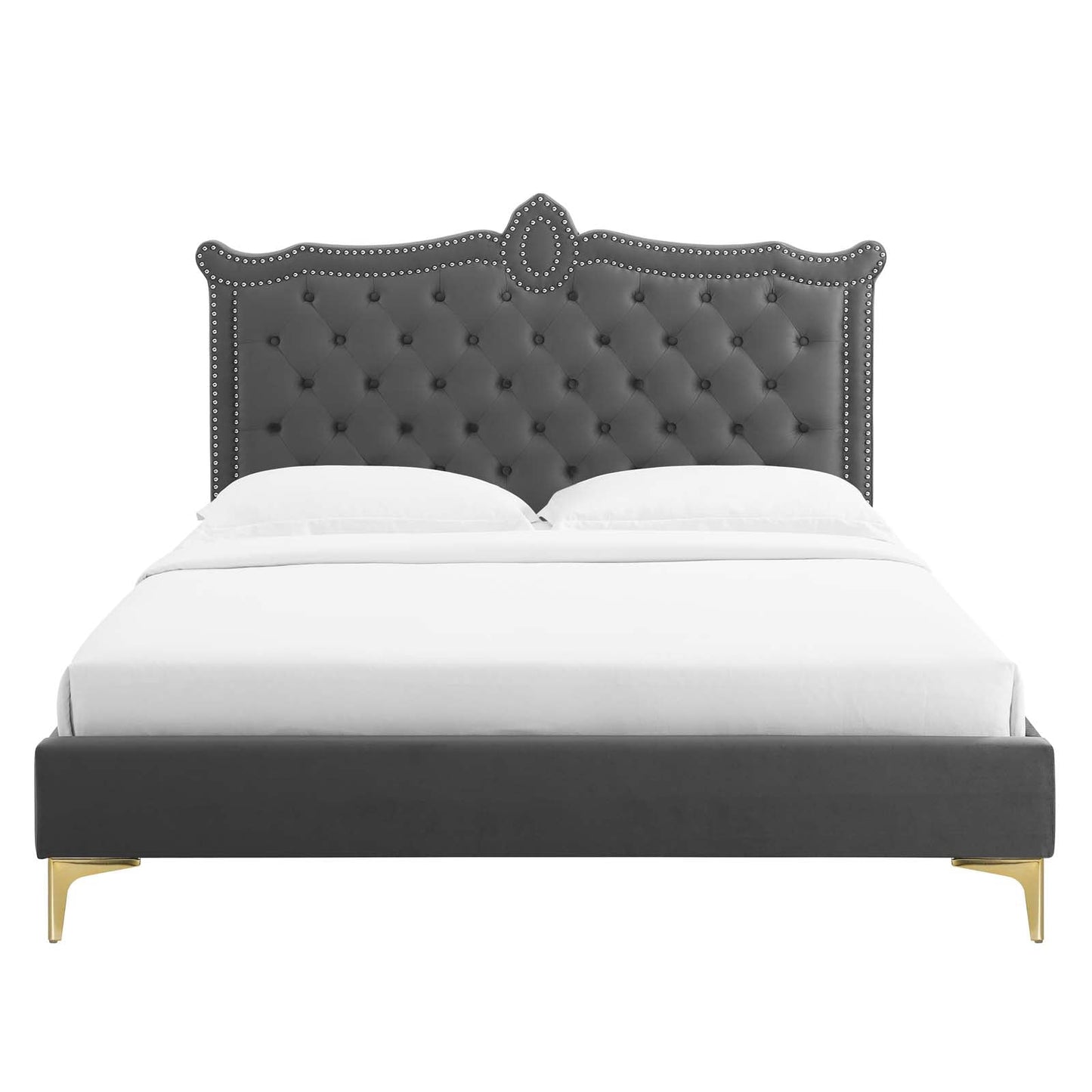 Clara Performance Velvet Queen Platform Bed By Modway - MOD-6592-CHA | Beds |  Modishstore - 8