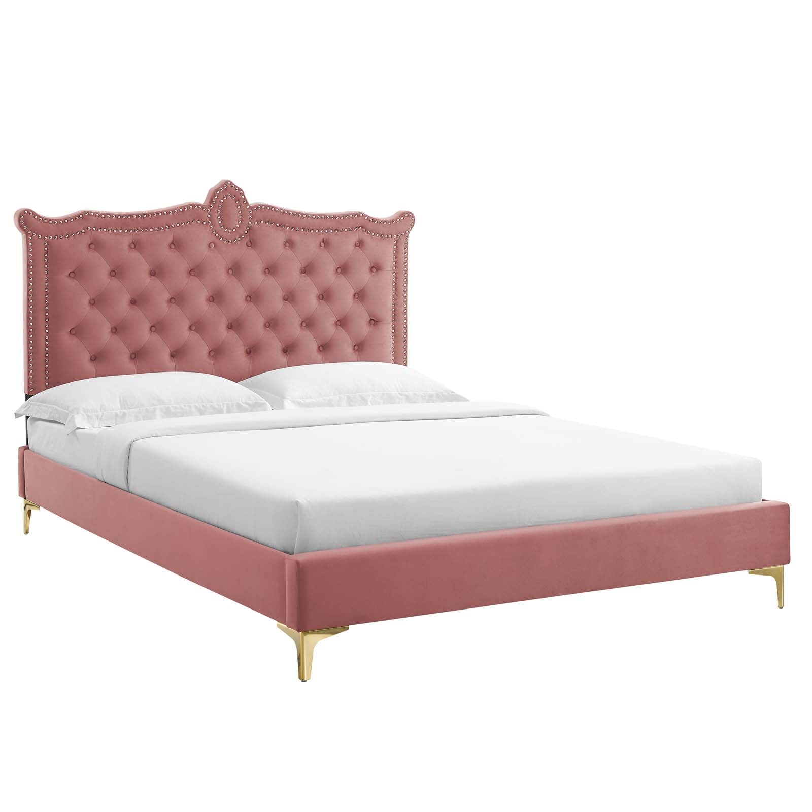 Clara Performance Velvet Queen Platform Bed By Modway - MOD-6592-CHA | Beds |  Modishstore - 12