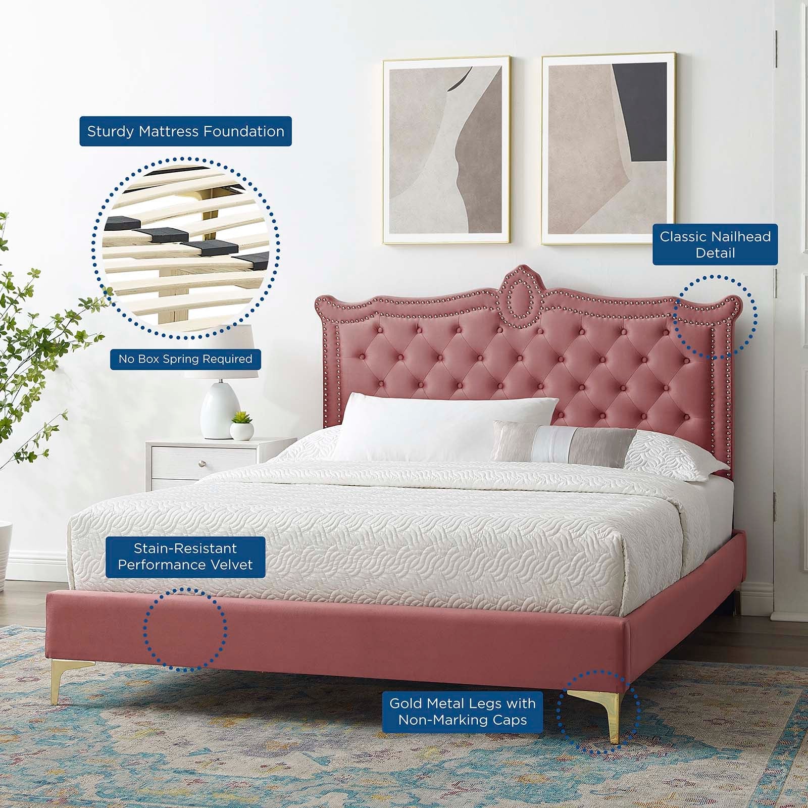 Clara Performance Velvet Queen Platform Bed By Modway - MOD-6592-CHA | Beds |  Modishstore - 14