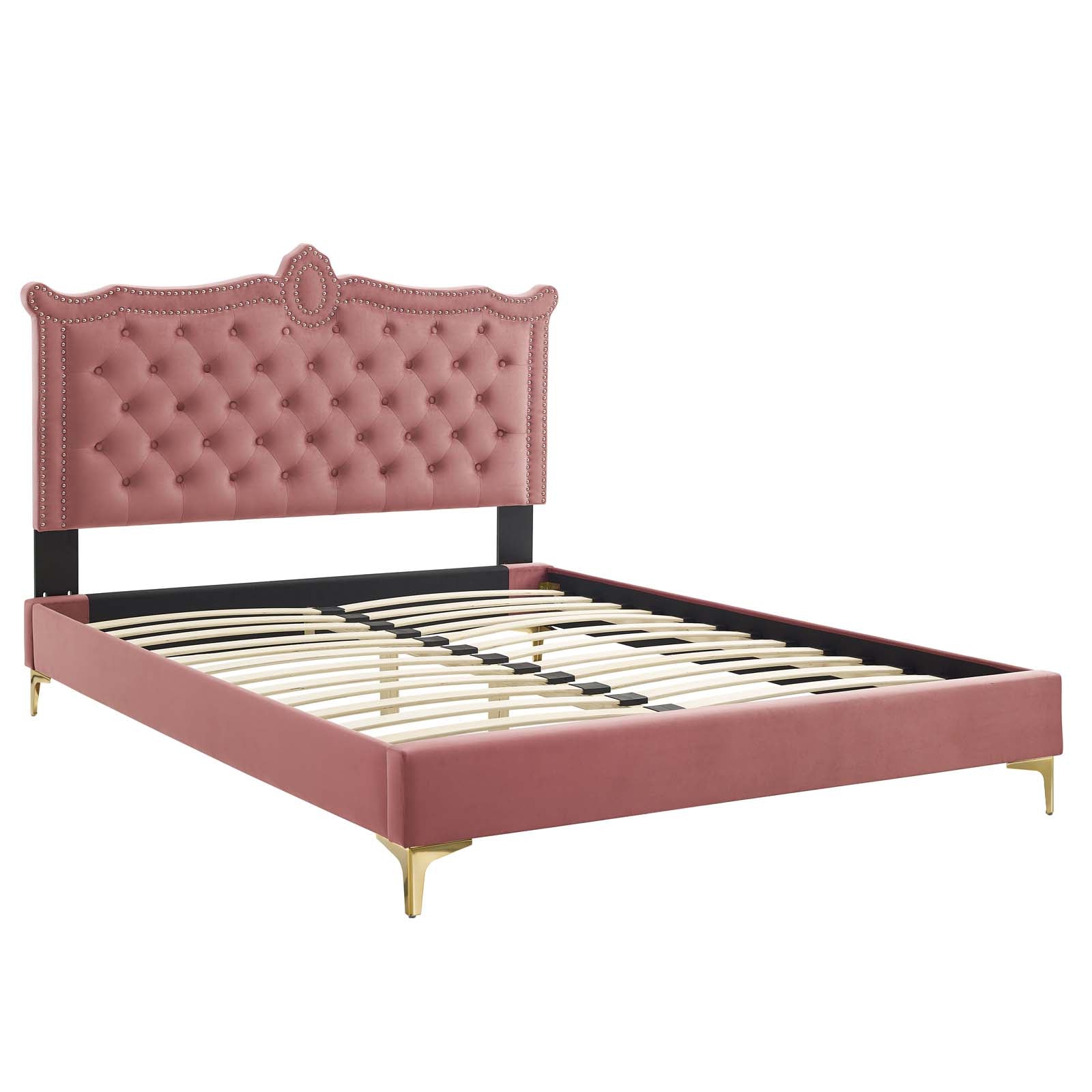 Clara Performance Velvet Queen Platform Bed By Modway - MOD-6592-CHA | Beds |  Modishstore - 17