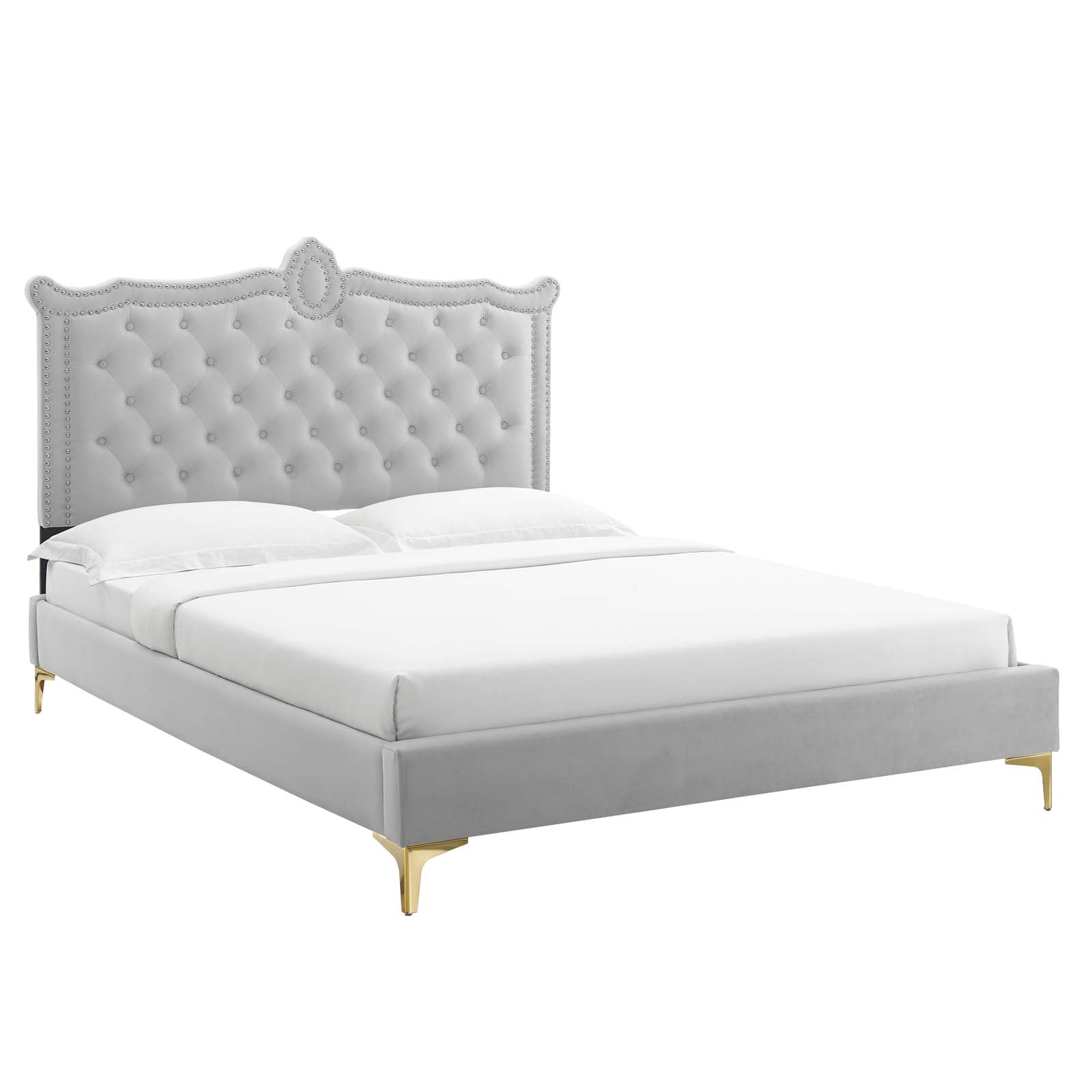 Clara Performance Velvet Queen Platform Bed By Modway - MOD-6592-CHA | Beds |  Modishstore - 23