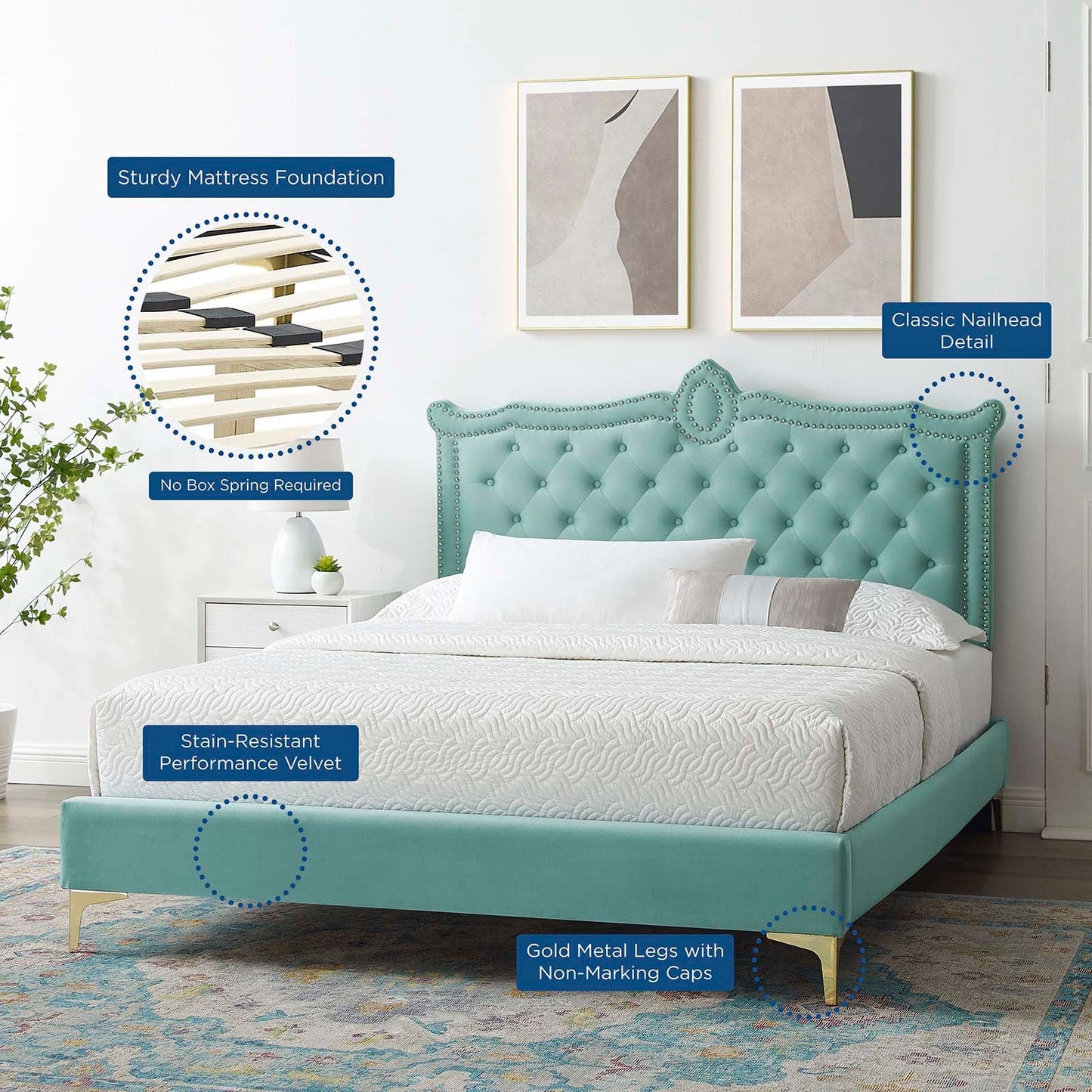 Clara Performance Velvet Queen Platform Bed By Modway - MOD-6592-CHA | Beds |  Modishstore - 36