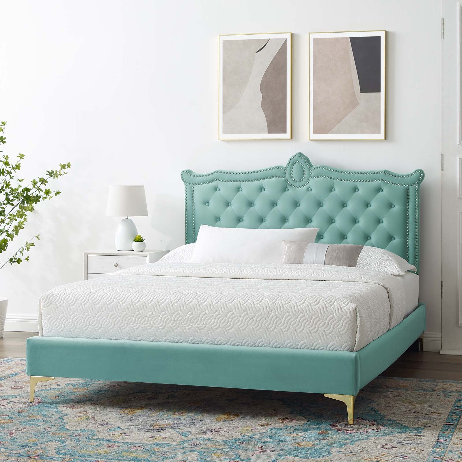 Clara Performance Velvet Queen Platform Bed By Modway - MOD-6592-CHA | Beds |  Modishstore - 37