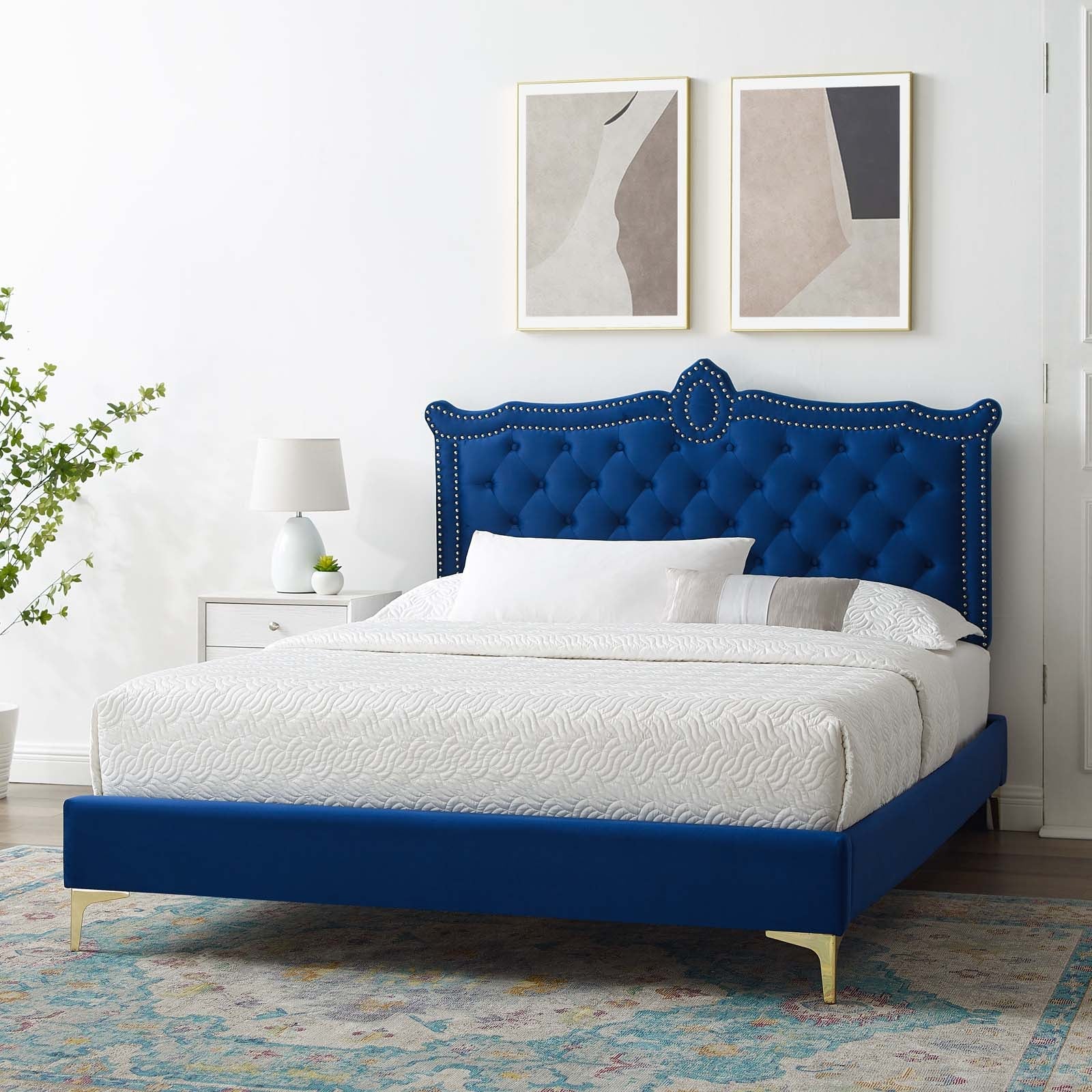 Clara Performance Velvet Queen Platform Bed By Modway - MOD-6592-CHA | Beds |  Modishstore - 48