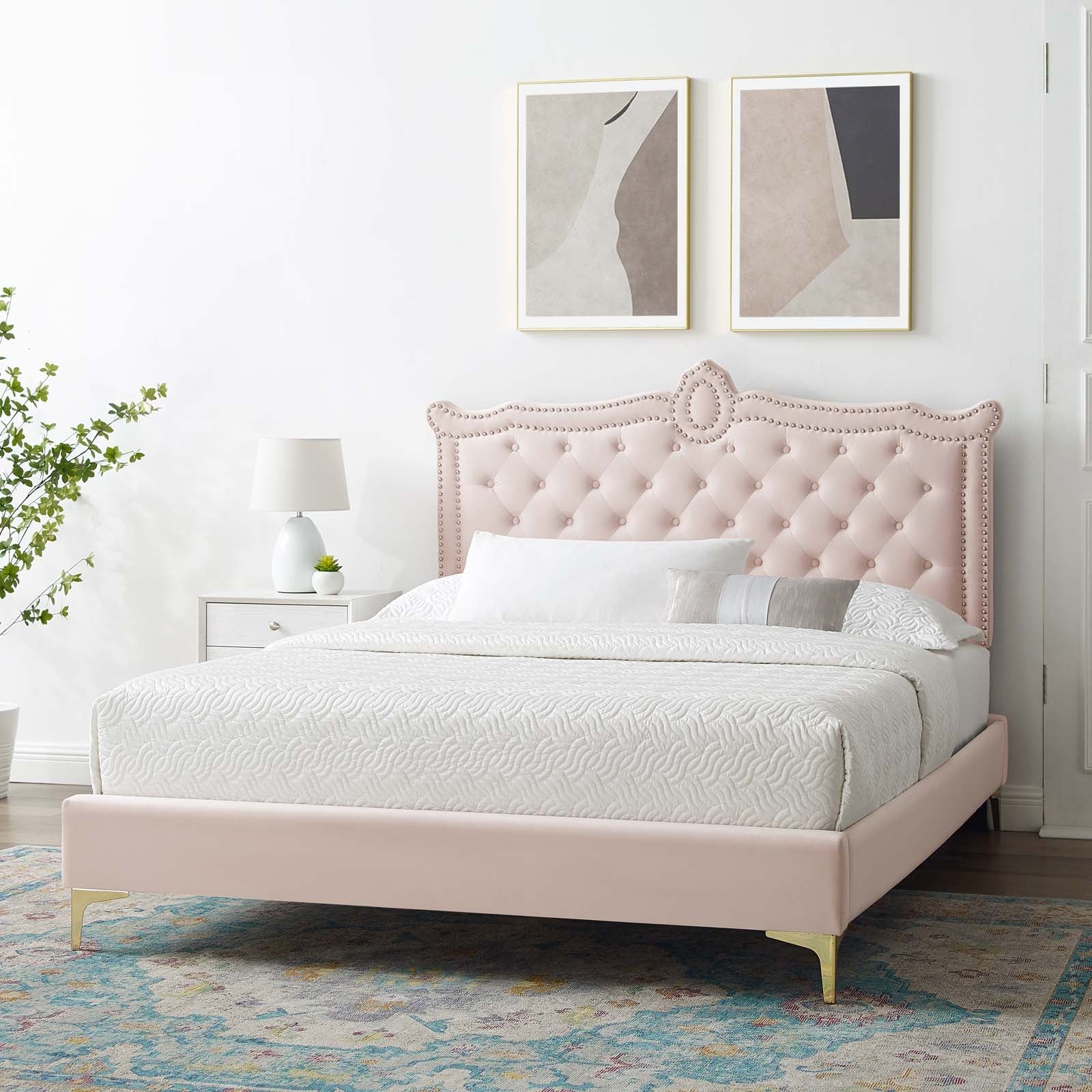 Clara Performance Velvet Queen Platform Bed By Modway - MOD-6592-CHA | Beds |  Modishstore - 59